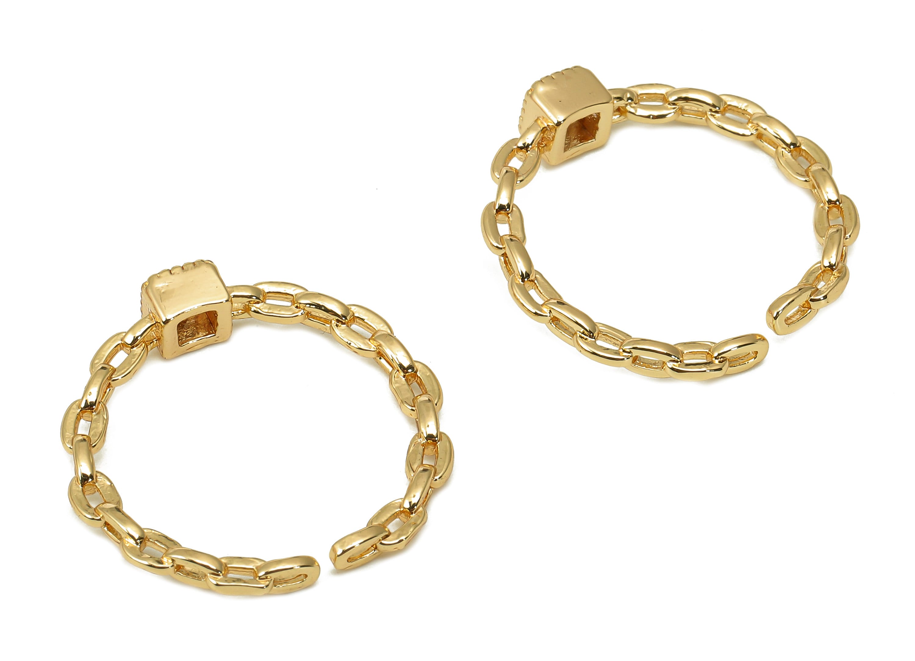 Brass Oval Cable Chain Ring - Chain Ring With Square Zircon - Hollow Hoop Curb Chain Ring - 18K Real Gold Plating - 21.9x21.1x2.2mm -RGP5499 - DOMEDBAZAAR