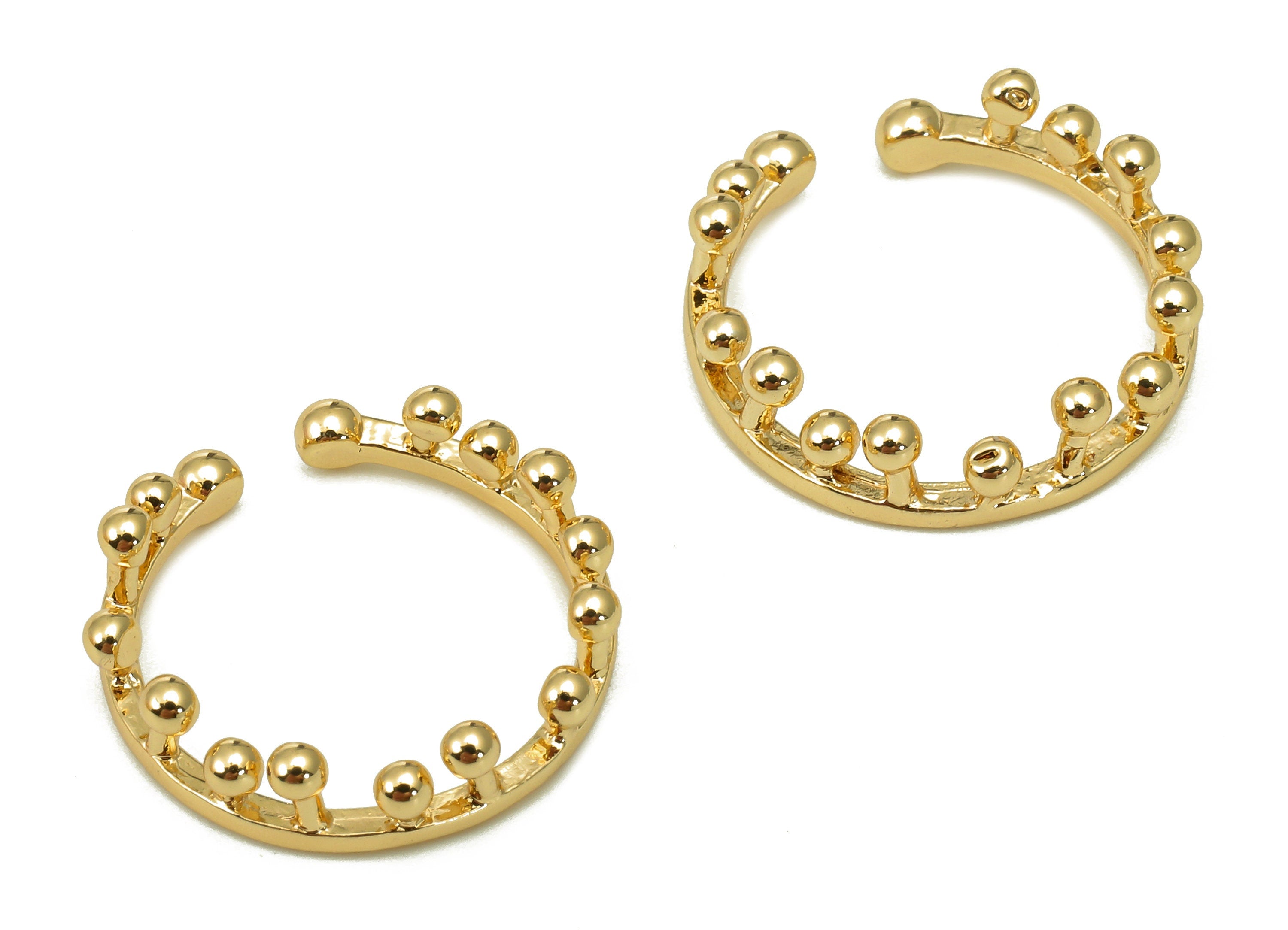 Brass Crown Open Round Ring - Gold Beads Open Hoop Ring - Crown Open Hoop Ring - 18K Real Gold Plating - 19.9x20.3x1.7mm - RGP5498 - DOMEDBAZAAR