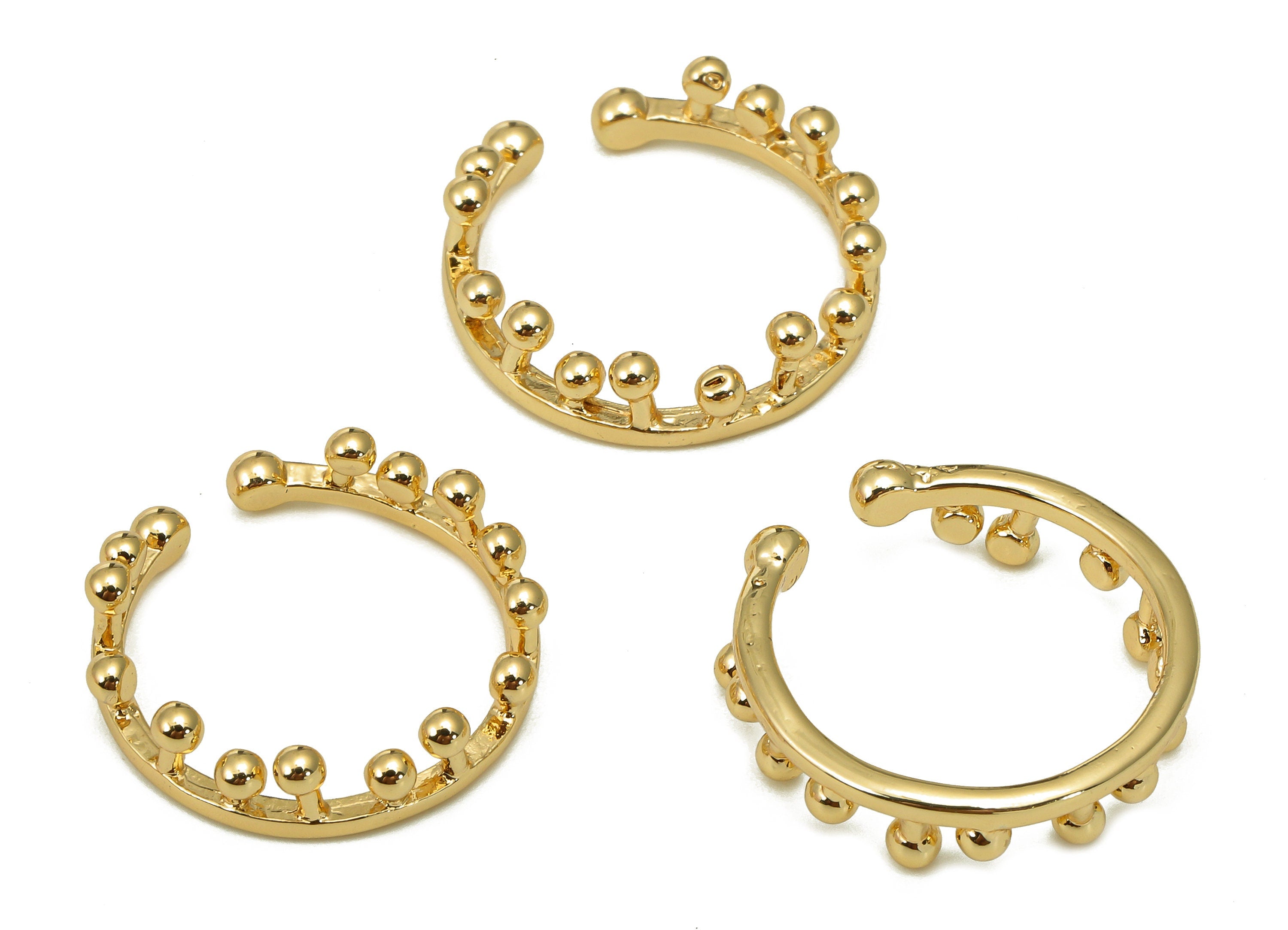 Brass Crown Open Round Ring - Gold Beads Open Hoop Ring - Crown Open Hoop Ring - 18K Real Gold Plating - 19.9x20.3x1.7mm - RGP5498 - DOMEDBAZAAR