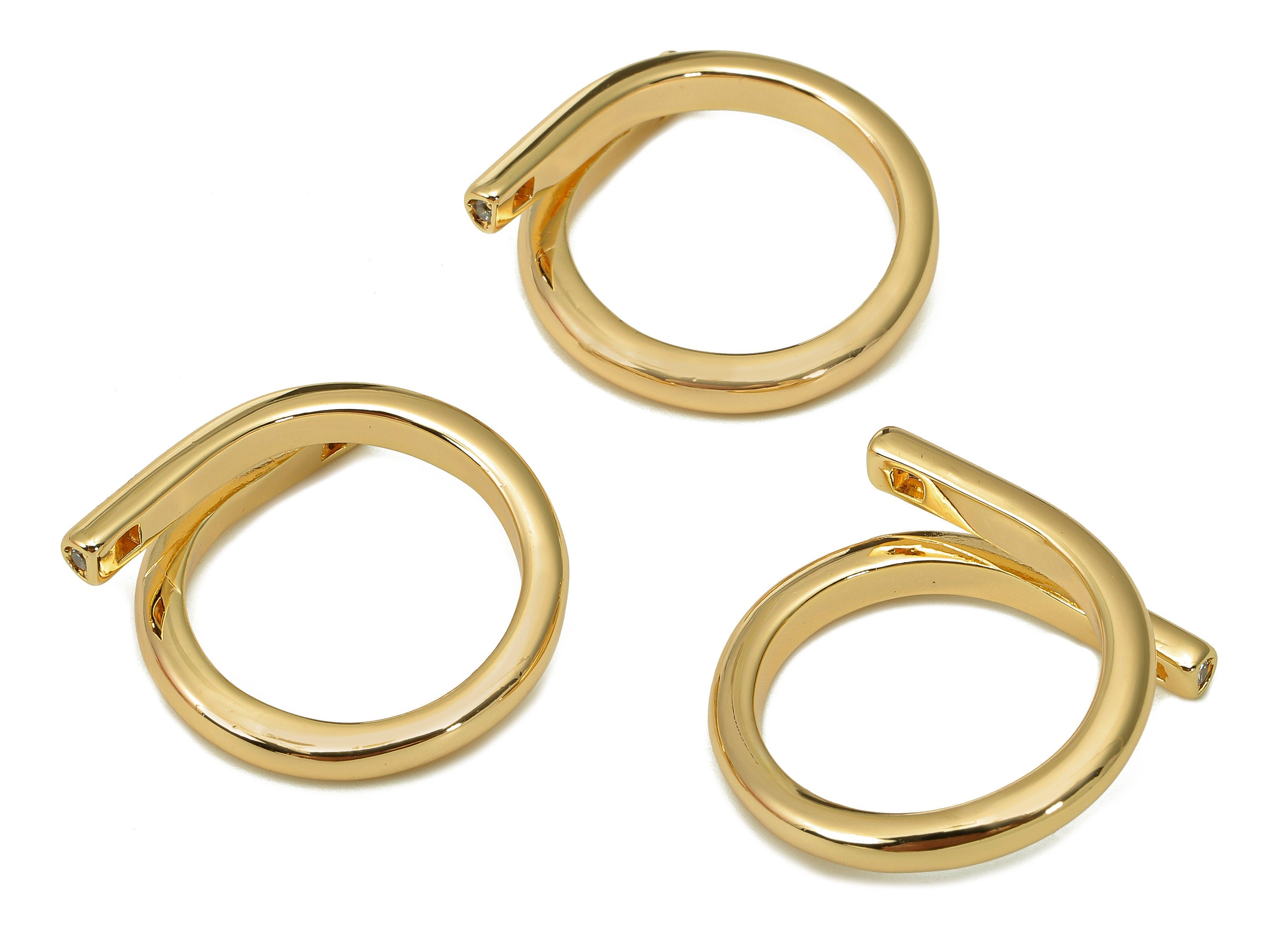 Brass Zircon Double Round Ring - Gold Circle Ring With Zircon - Double Curved Ring - 18K Real Gold Plating - 21.2x21.6x2.4mm - RGP5496 - DOMEDBAZAAR