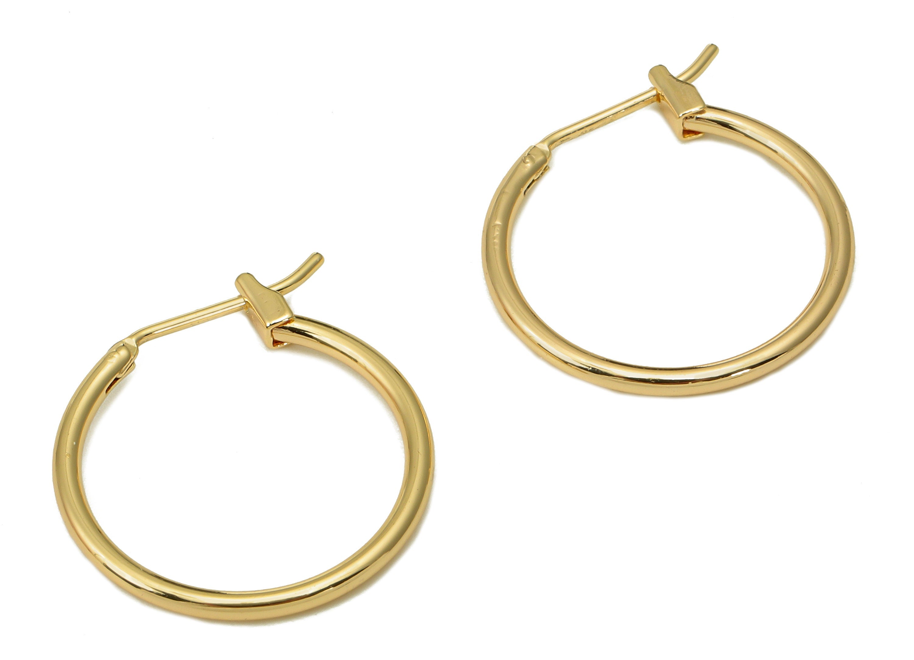 Brass Hoop Studs Earrings - Gold Simple Circle Earring Hoop - Round Earring Clasp - 18K Real Gold Plated Brass - 23.1x19.9x1.5mm - RGP5494 - DOMEDBAZAAR