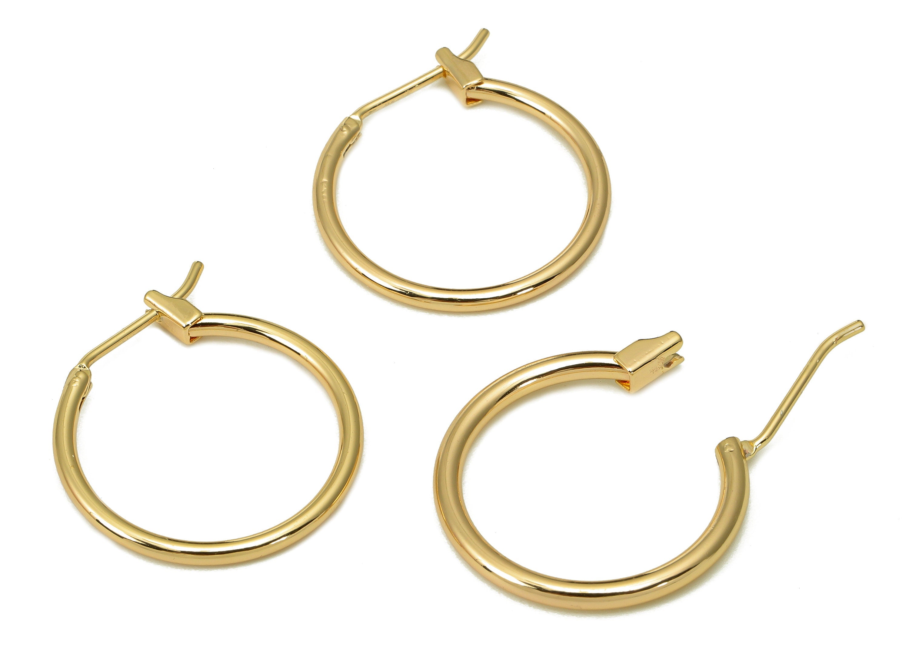 Brass Hoop Studs Earrings - Gold Simple Circle Earring Hoop - Round Earring Clasp - 18K Real Gold Plated Brass - 23.1x19.9x1.5mm - RGP5494 - DOMEDBAZAAR