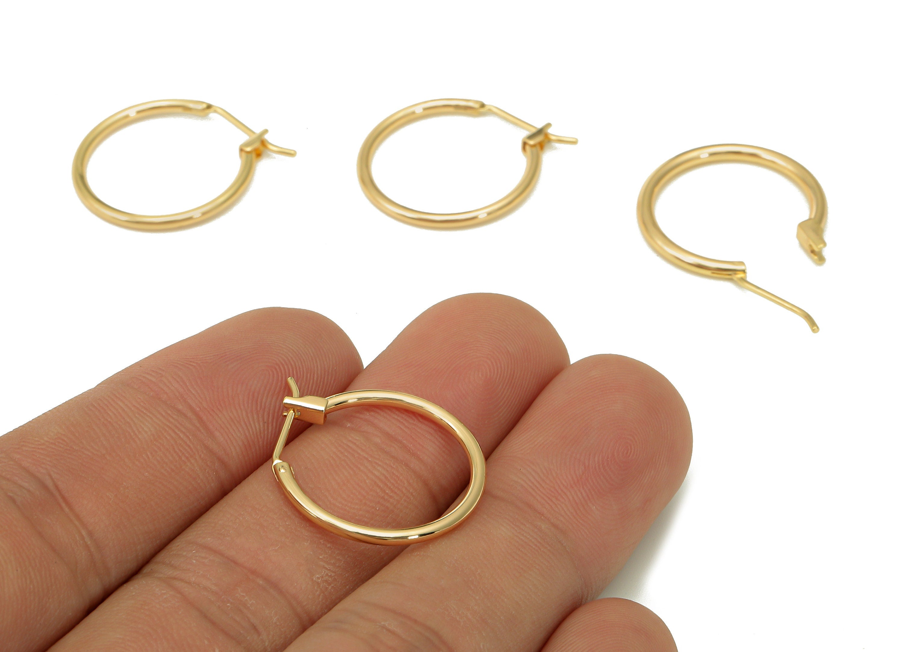 Brass Hoop Studs Earrings - Gold Simple Circle Earring Hoop - Round Earring Clasp - 18K Real Gold Plated Brass - 23.1x19.9x1.5mm - RGP5494 - DOMEDBAZAAR