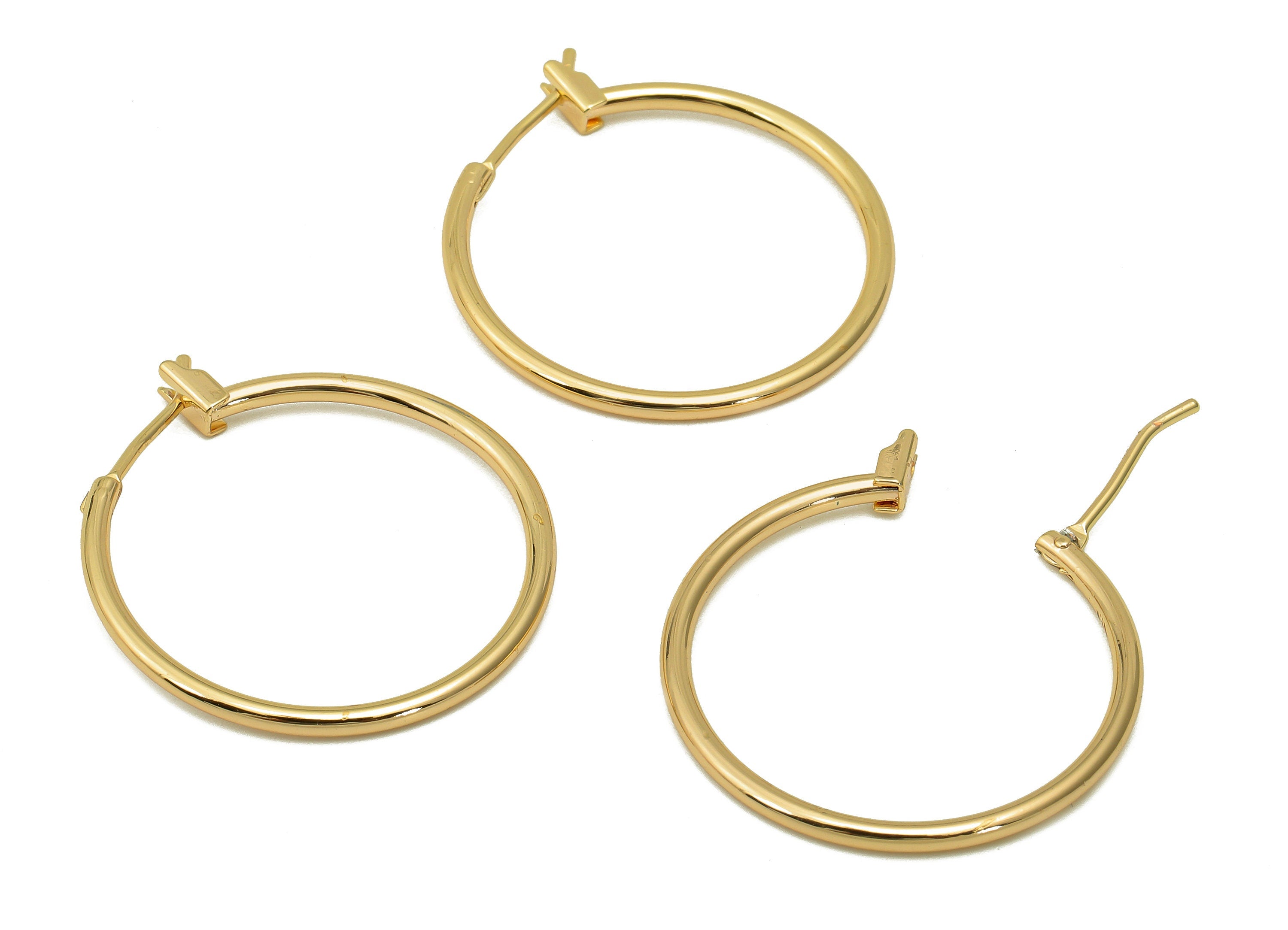 Brass Hoop Studs Earrings - Gold Simple Circle Earring Hoop - Round Earring Clasp - 18K Real Gold Plated Brass - 27.5x24.7x1.5mm - RGP5493 - DOMEDBAZAAR