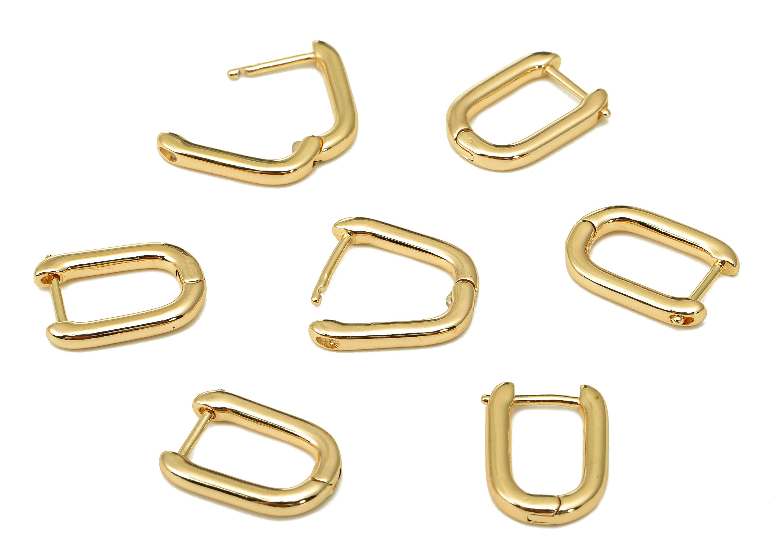 Brass Huggie Hoop Rectangle Earrings - Chunky Gold Huggie Earrings Clasp - U Hoop Clasps - 18K Real Gold Plating - 14.8x10.6x2.1mm - RGP5492 - DOMEDBAZAAR
