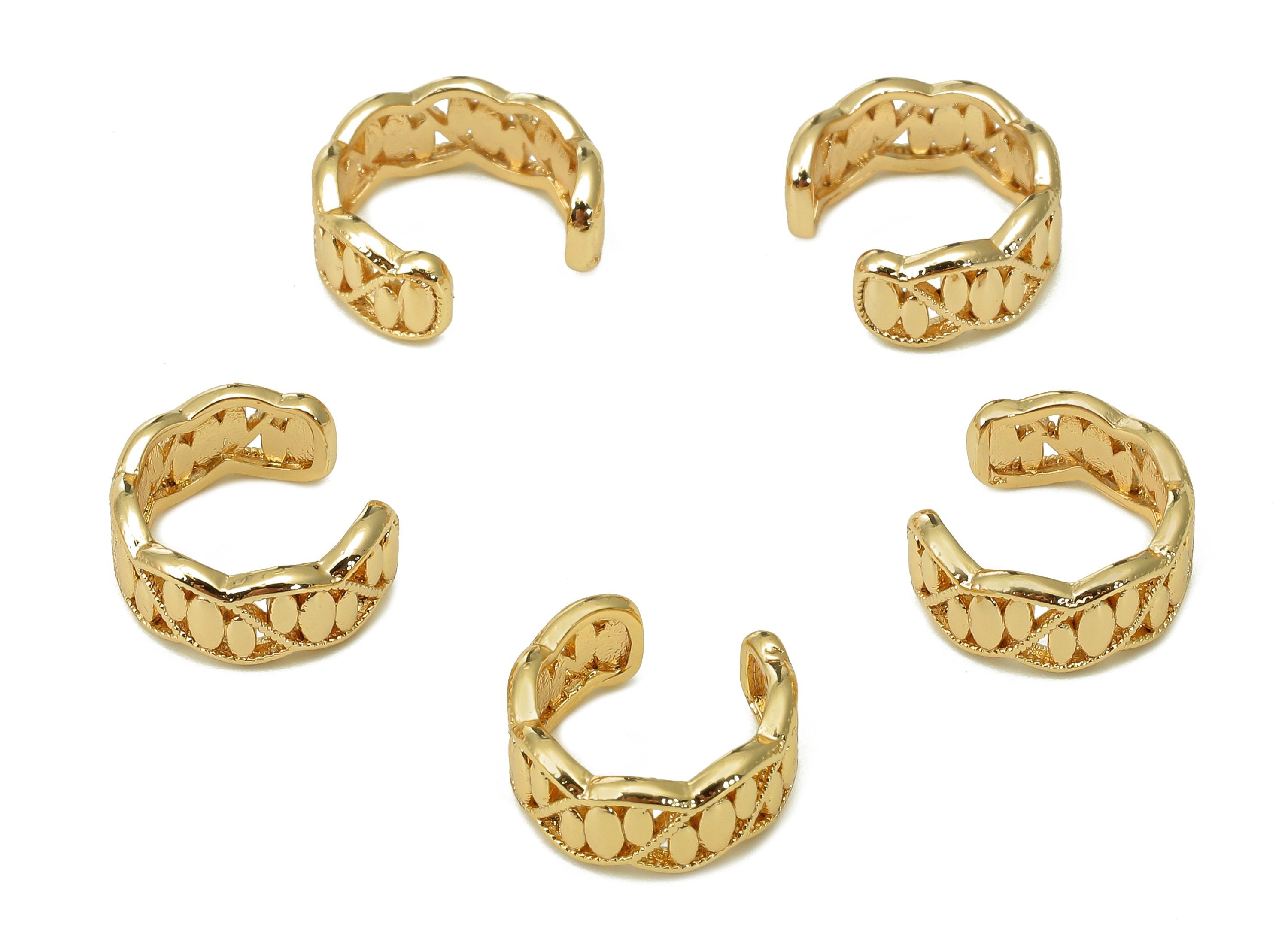 Brass Flower Open Round Ring - Textured Wide C Earring Cuff - Hollow Hoop Ear Cuff - 18K Real Gold Plated Brass - 11.2x11.84x1.3mm - RGP5464 - DOMEDBAZAAR