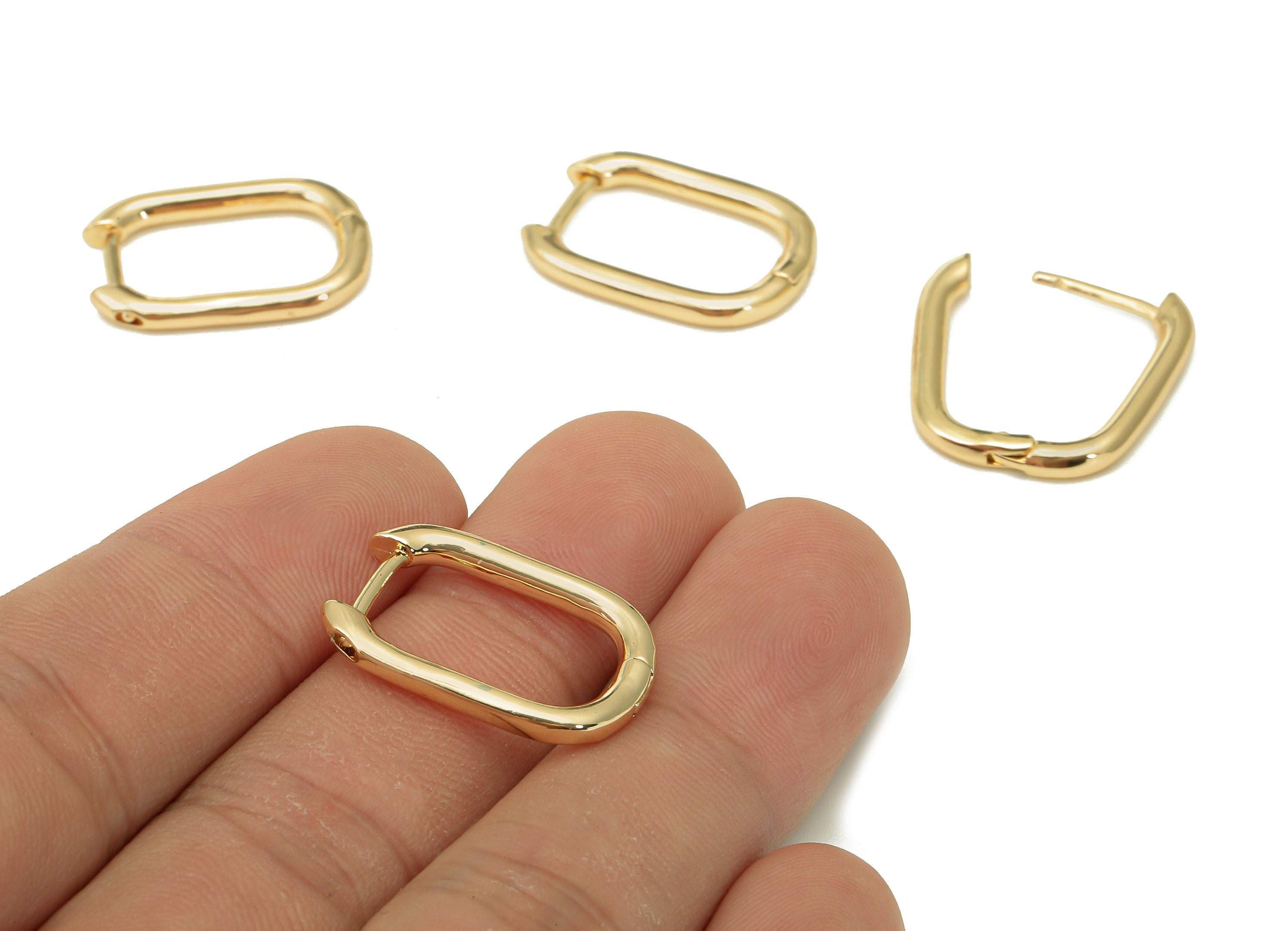 Brass Huggie Hoop Rectangle Earrings - Chunky Gold Huggie Earrings Clasp - U Hoop Clasps - 18K Real Gold Plating - 22.4x15.4x2.7mm - RGP5491 - DOMEDBAZAAR