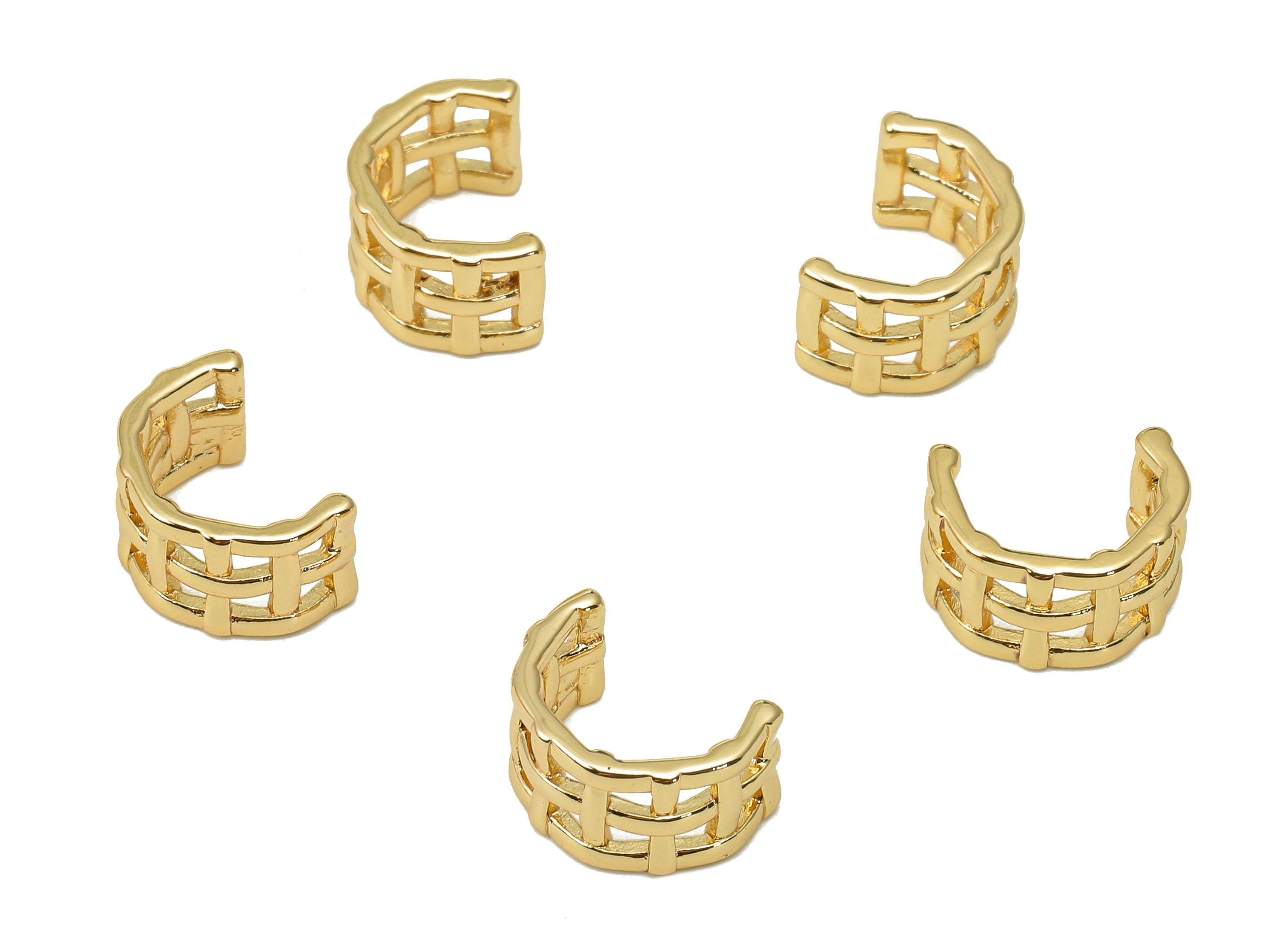 Brass Woven Open Round Ring - Square Hollow Hoop Earring Cuff - Wide C Ear Cuff - 18K Real Gold Plating Cuff Ear - 11.2x8.1x1.2mm - RGP5486 - DOMEDBAZAAR