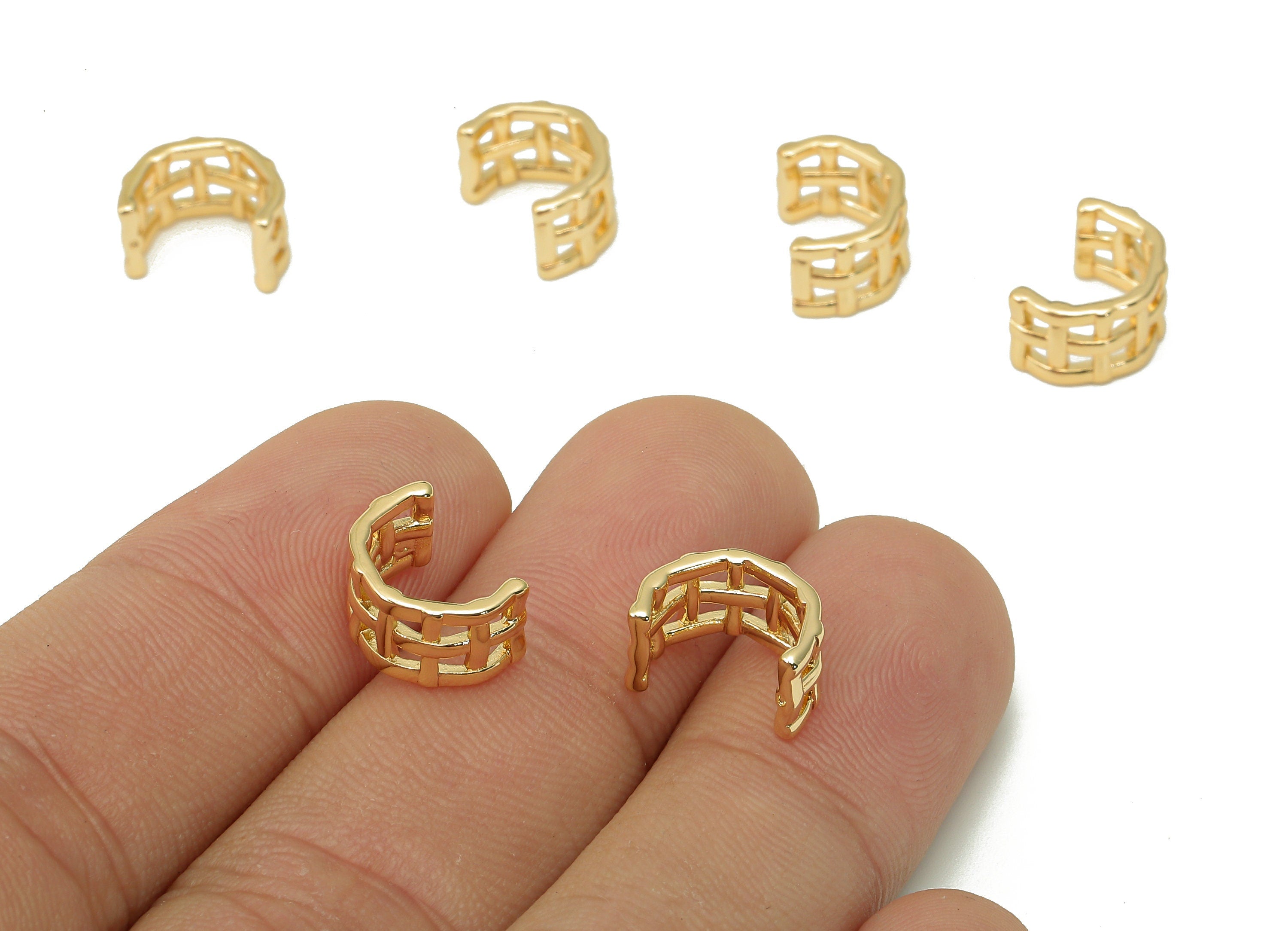 Brass Woven Open Round Ring - Square Hollow Hoop Earring Cuff - Wide C Ear Cuff - 18K Real Gold Plating Cuff Ear - 11.2x8.1x1.2mm - RGP5486 - DOMEDBAZAAR
