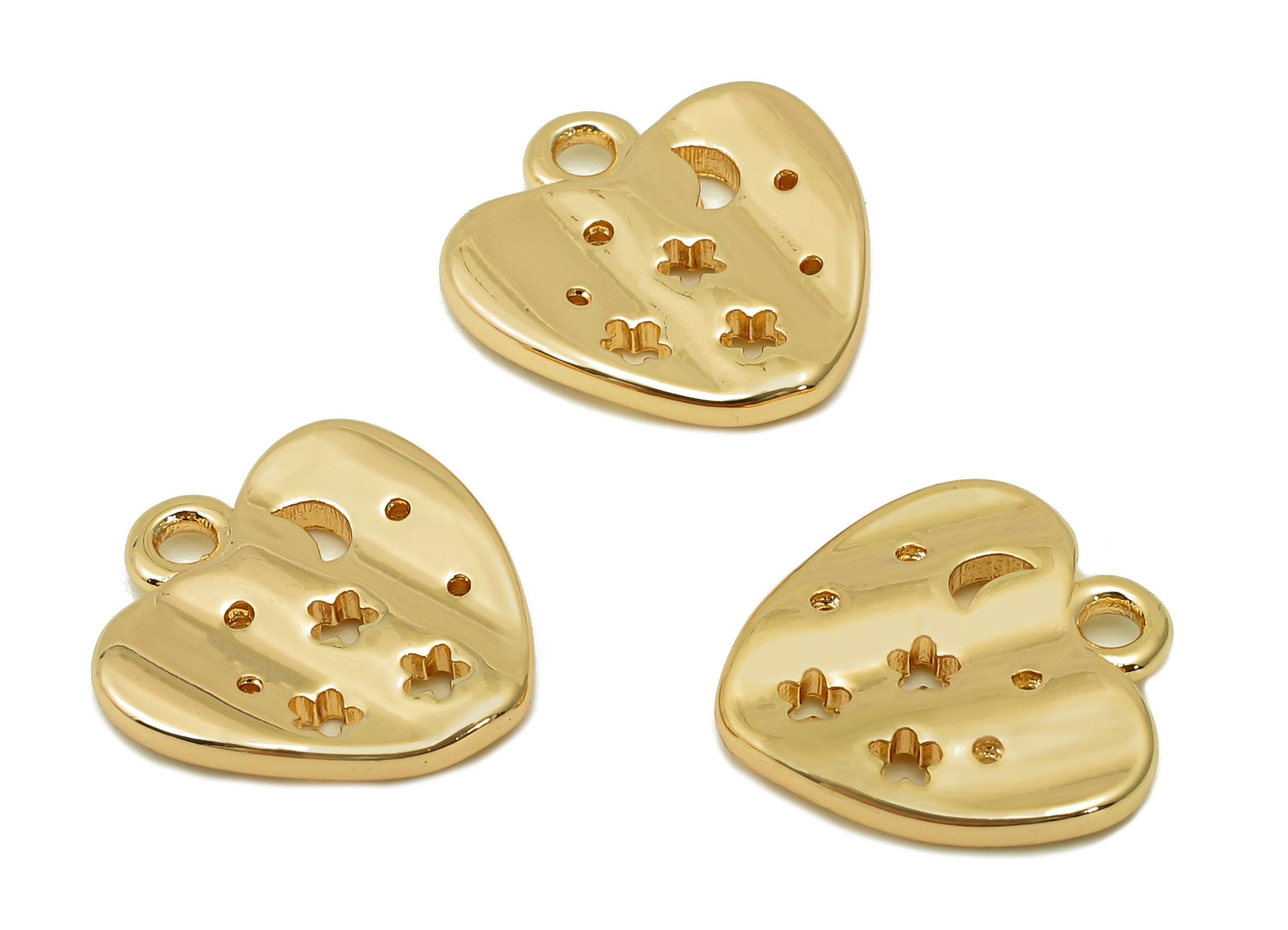 Brass Heart Star Earring Charm - Gold Crescent Hollow Earring - Pendant With Loop - 18K Real Gold Plating Charm - 14.4x13.8x1.9mm - RGP5482 - DOMEDBAZAAR
