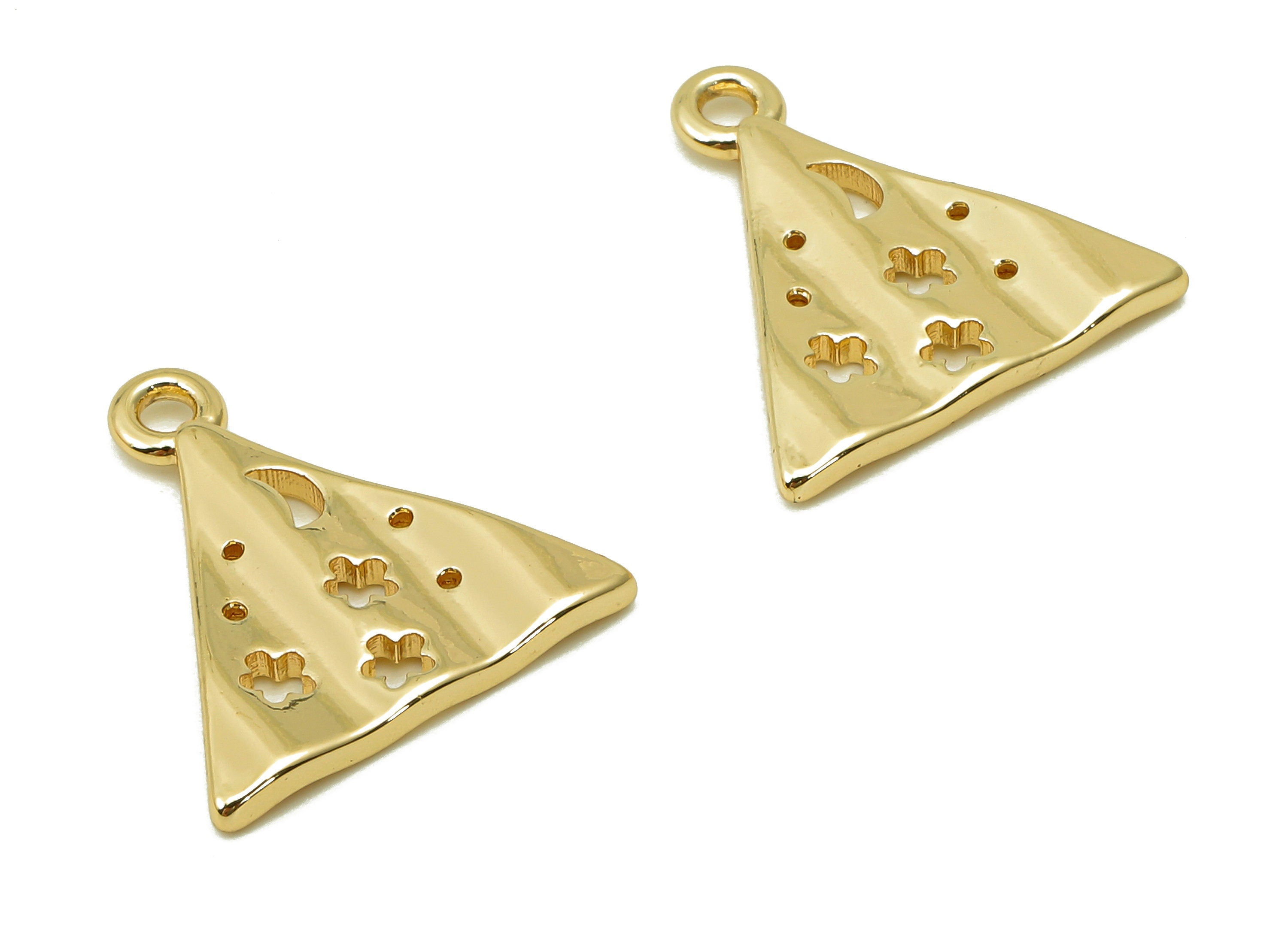 Brass Triangle Star Earring Charm - Gold Tent Crescent Hollow Earring - Pendant With Loop - 18K Real Gold Plating - 16.7x15.7x1.4mm-RGP5483 - DOMEDBAZAAR