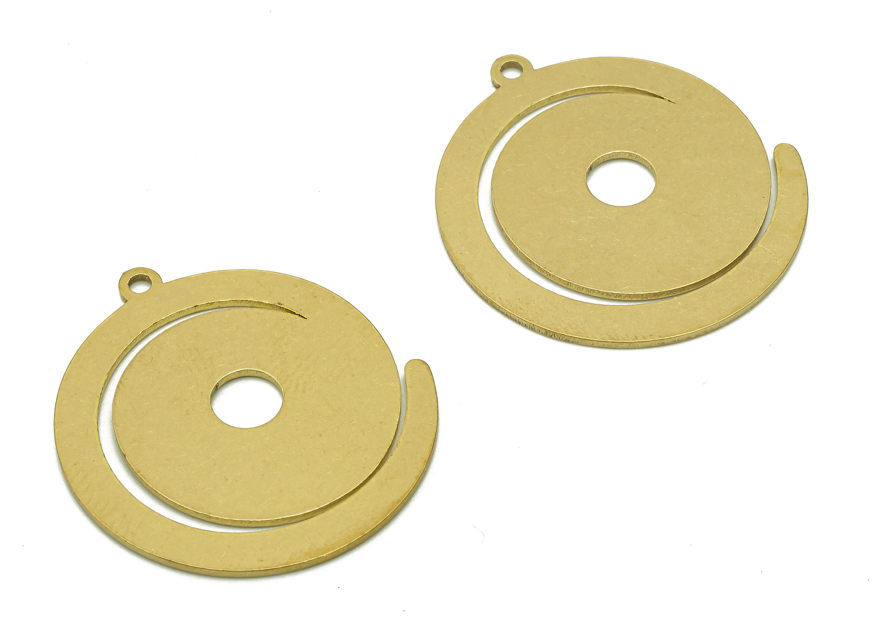 Brass Spiral Round Earring Charms - Raw Brass Circular Pendant With Loop - For Necklace - Earring Findings - 27.1x23.2x0.8mm - PPA6028 - DOMEDBAZAAR