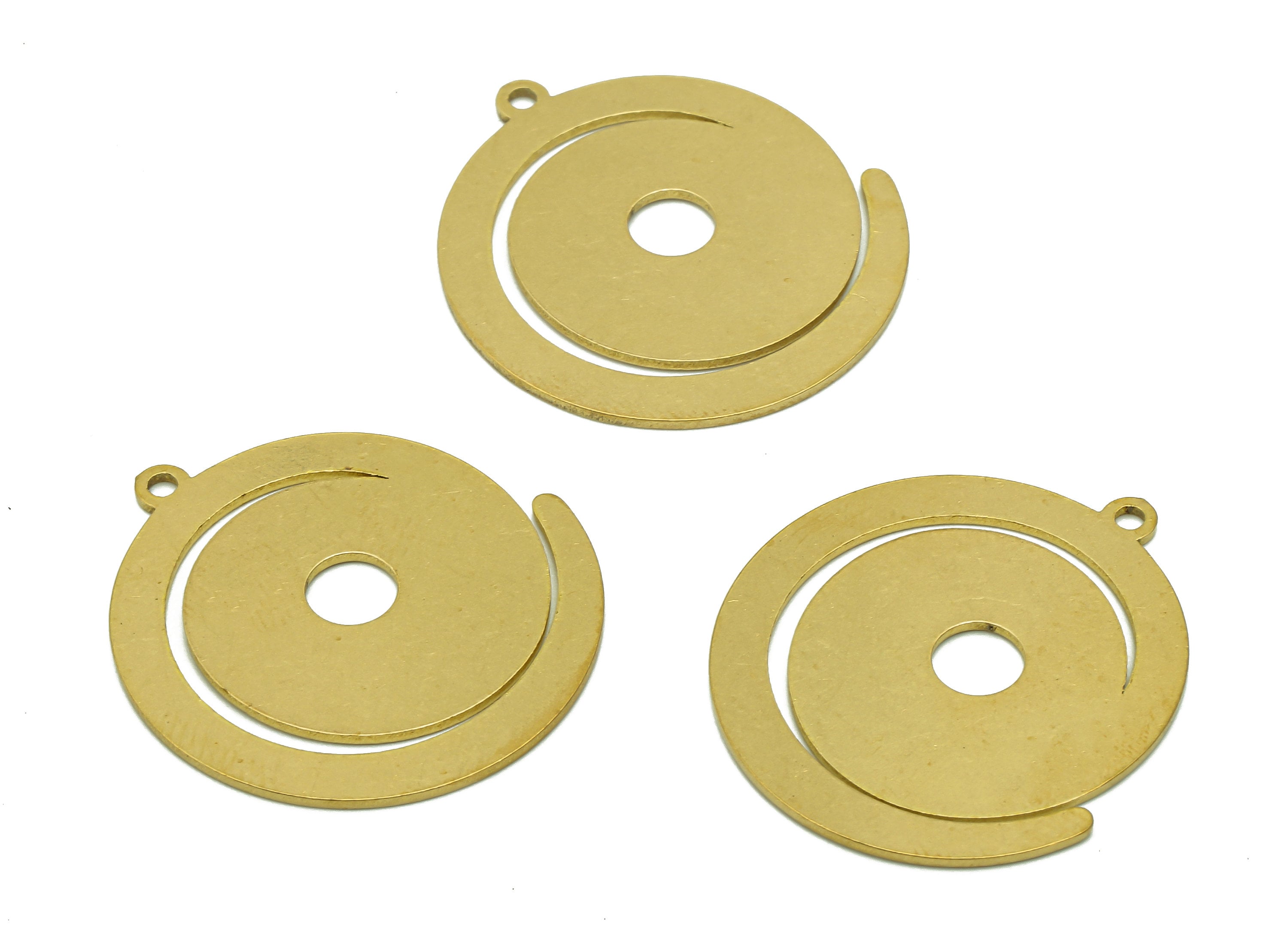 Brass Spiral Round Earring Charms - Raw Brass Circular Pendant With Loop - For Necklace - Earring Findings - 27.1x23.2x0.8mm - PPA6028 - DOMEDBAZAAR
