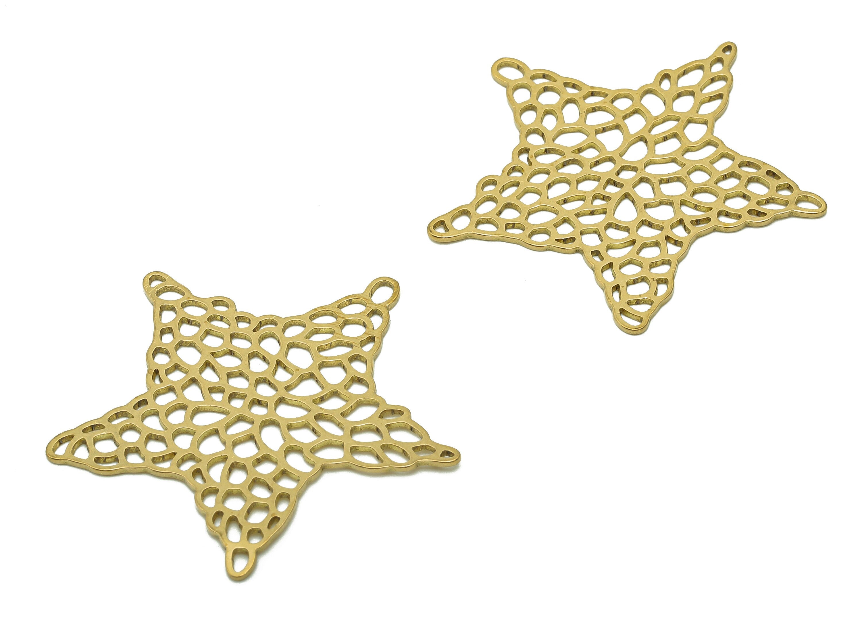 Brass Common Starfish Earring Charm - Raw Brass Round Cutout Earring - Starfish Pendant With Loop - Mesh Star Charm -35.4x33.1x0.7mm-PPA6064 - DOMEDBAZAAR