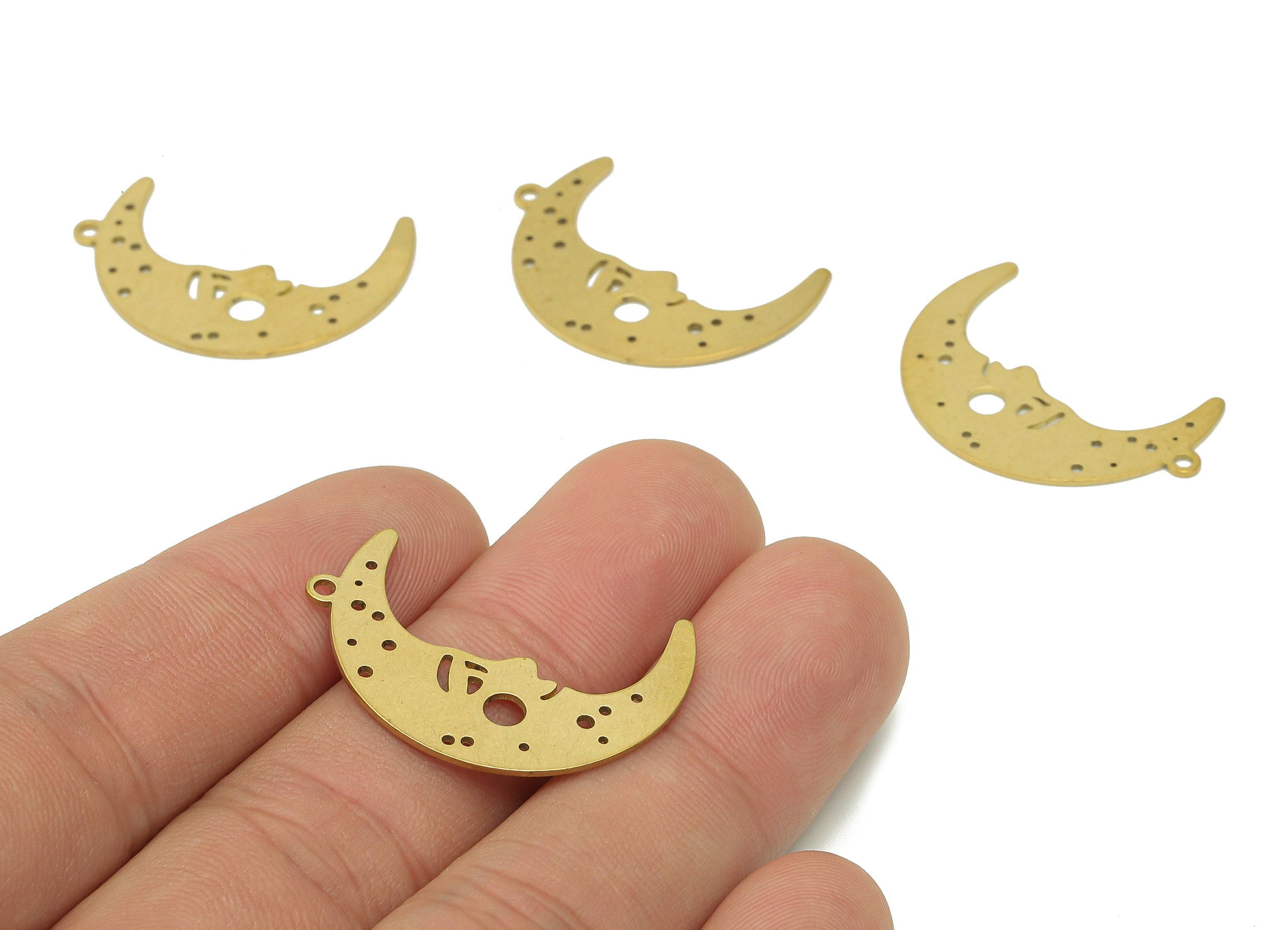 Brass Face Crescent Pendant - Raw Brass The Moon Earring Charm - Crescent Earring With Loop - Charm For Necklace - 29x11.4x0.7mm - PPA6095 - DOMEDBAZAAR