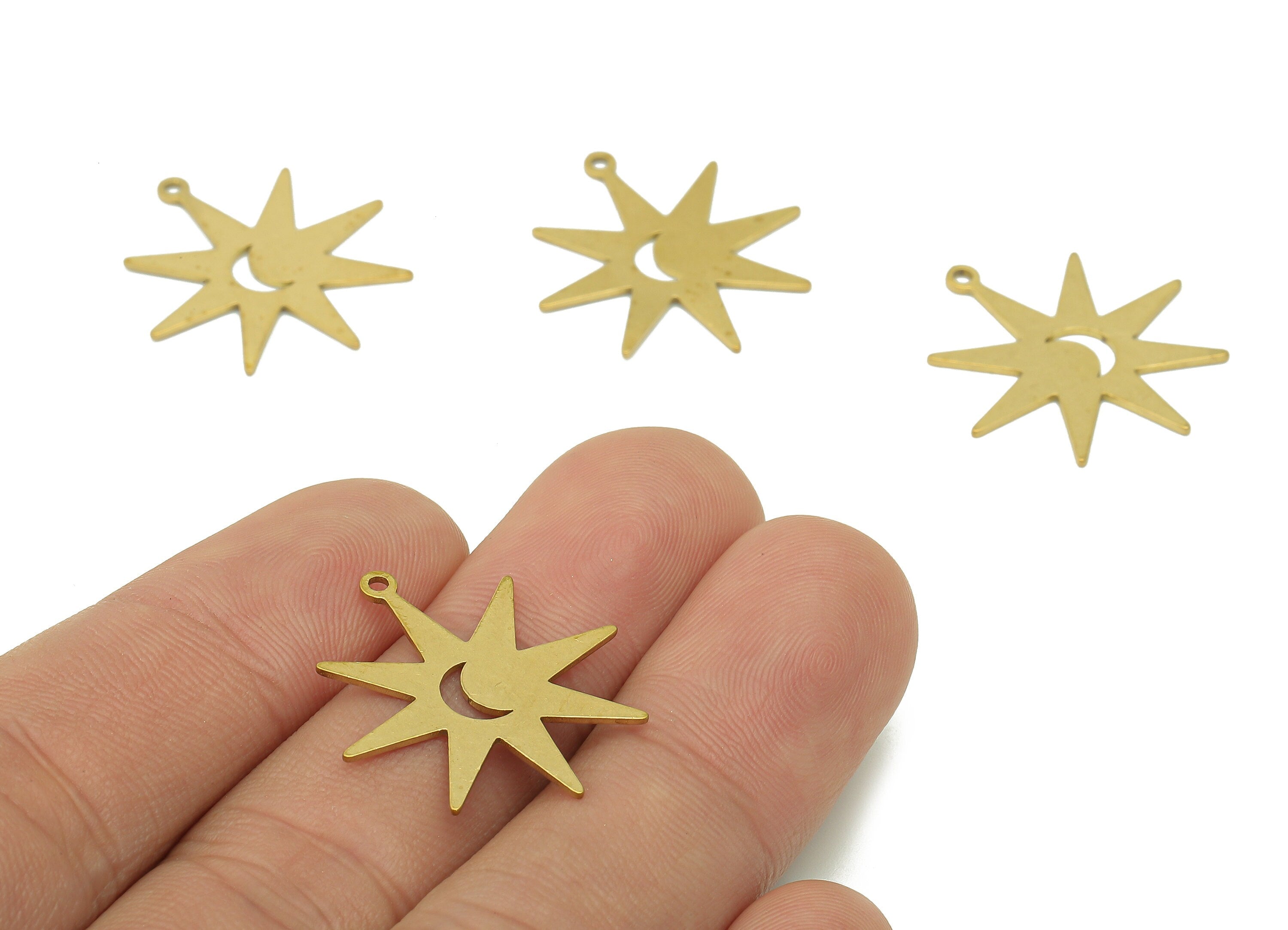 Brass Star Crescent Earring Charm - Raw Brass Star Earring - Star Pendant With Loop - Star Charm - 24.9x22.8x0.7mm - PPA6100 - DOMEDBAZAAR