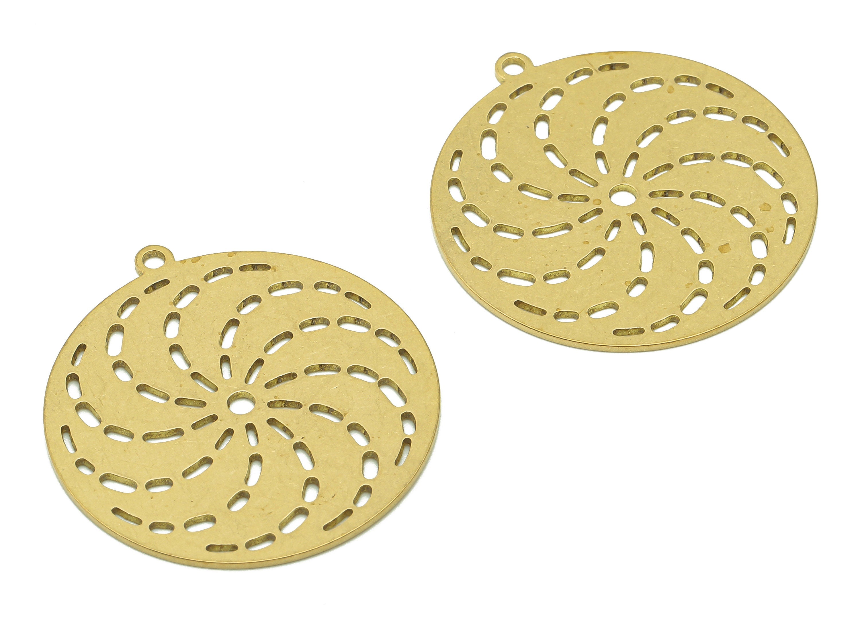 Brass Round Windmill Earring Charm - Raw Brass Circle Earring - Spiral Pendant With Loop - Whirl Charm For Necklace -29.8x27.6x0.7mm-PPA6129 - DOMEDBAZAAR