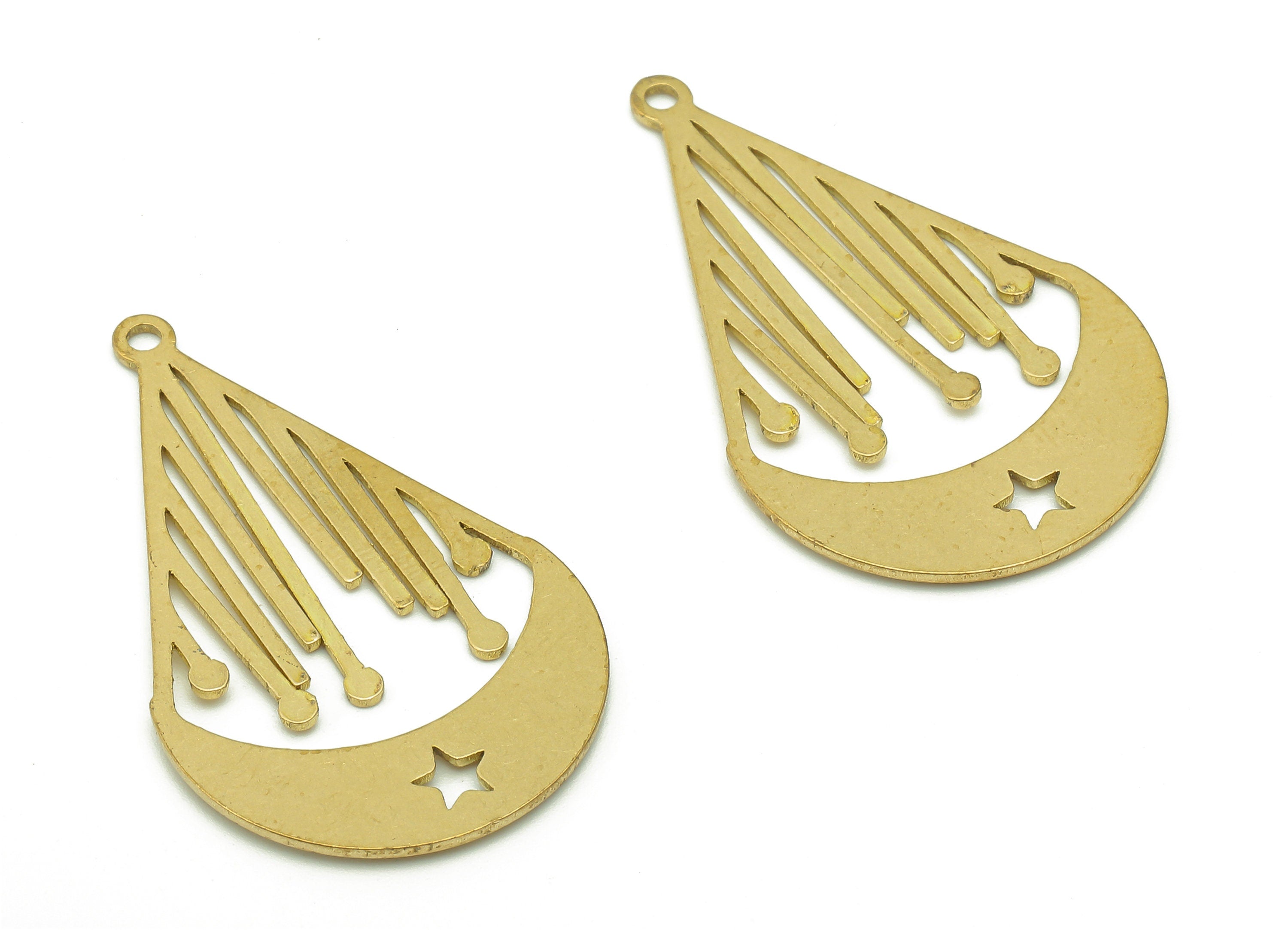 Brass Drop Star Earring Charms - Raw Brass Teardrop Earring - Shooting Stars Pendant With Loop - Falling Star Charm -34.8x20.7x1.3mm-PPA6167 - DOMEDBAZAAR