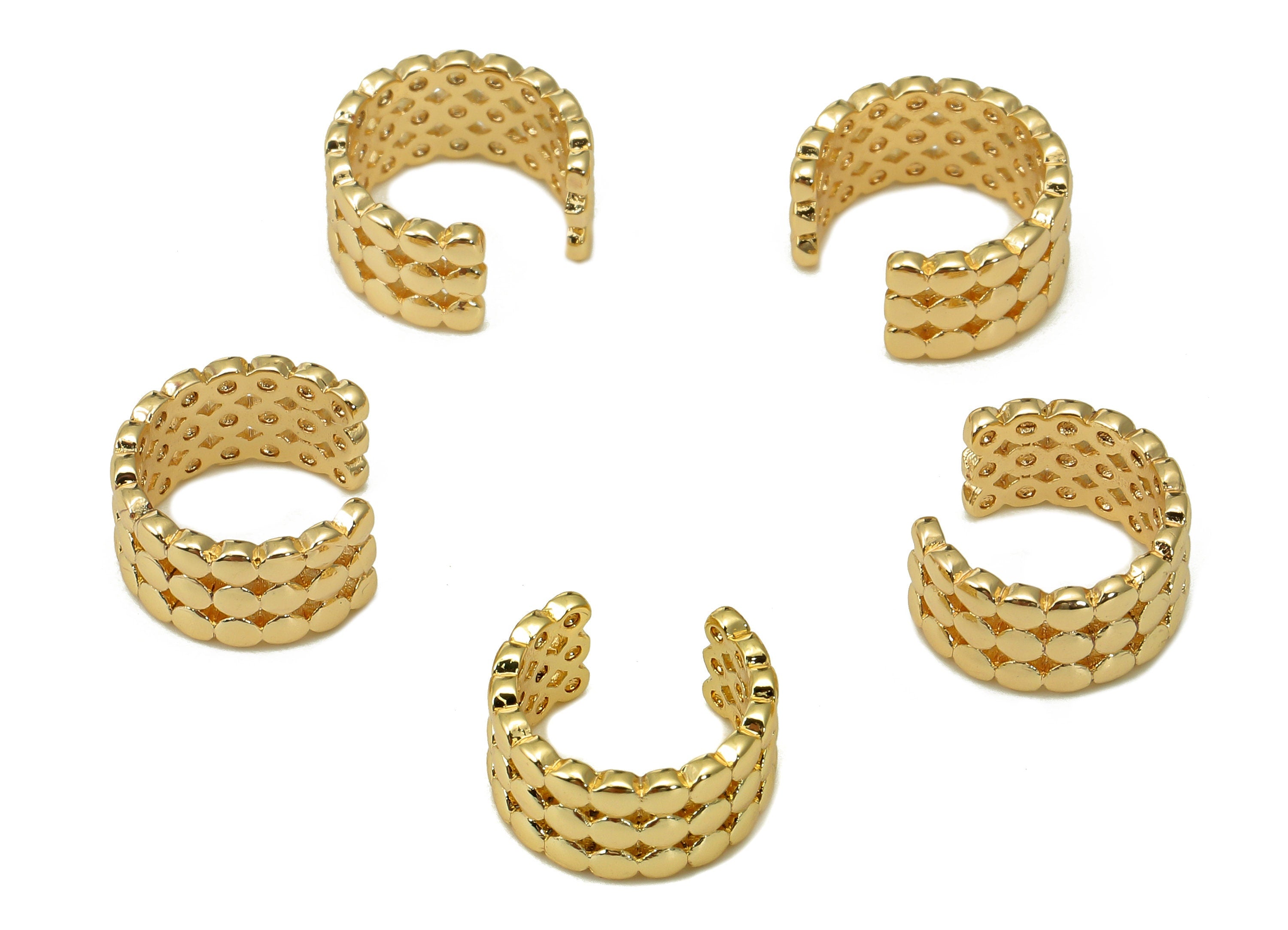 Brass Spot Open Round C Ring - Wide Hollow Hoop Earring Cuff - Circle Dots Ear Cuff - 18K Real Gold Plating - 11.36x10.6x1.1mm - RGP5468 - DOMEDBAZAAR