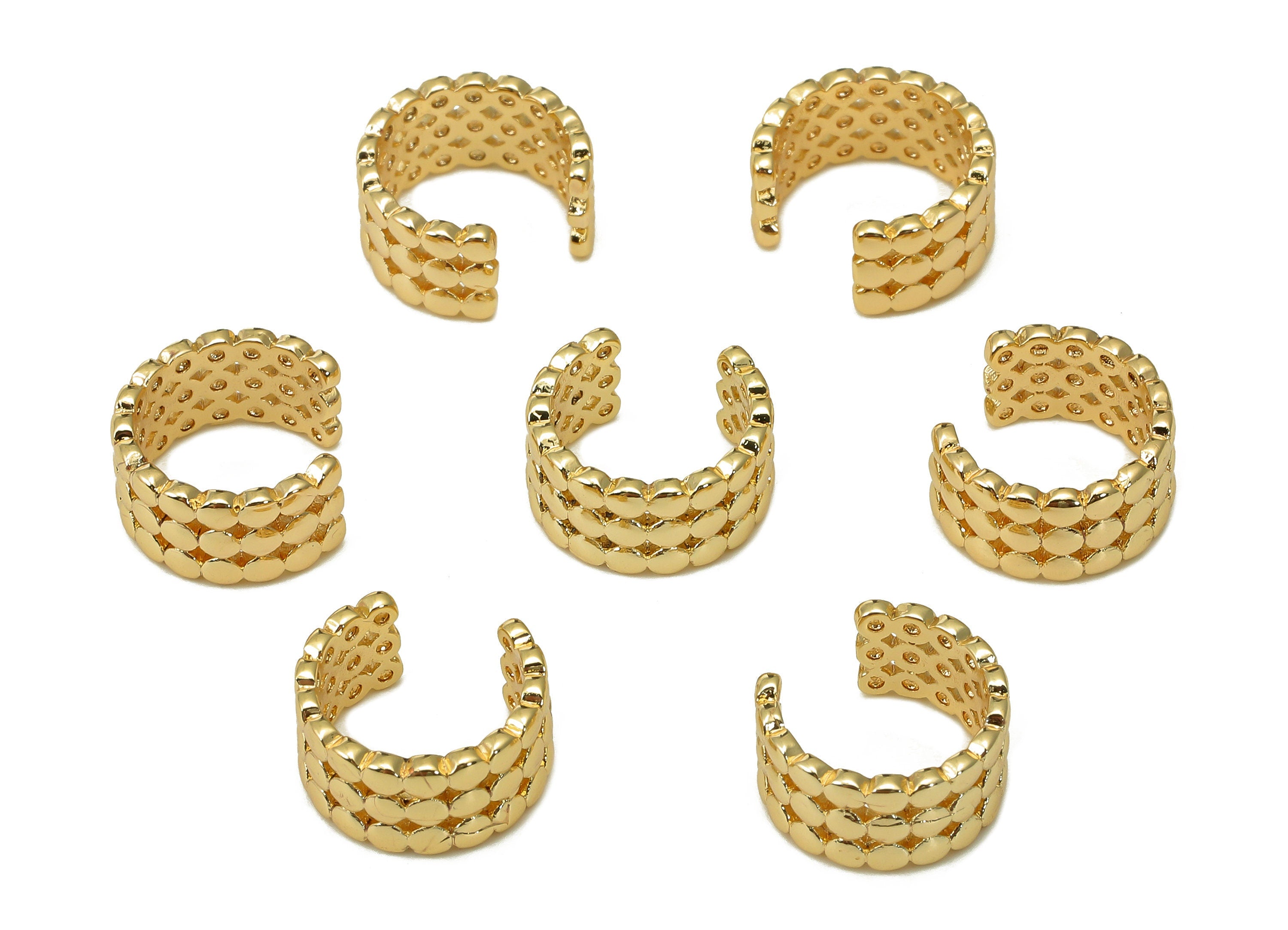 Brass Spot Open Round C Ring - Wide Hollow Hoop Earring Cuff - Circle Dots Ear Cuff - 18K Real Gold Plating - 11.36x10.6x1.1mm - RGP5468 - DOMEDBAZAAR