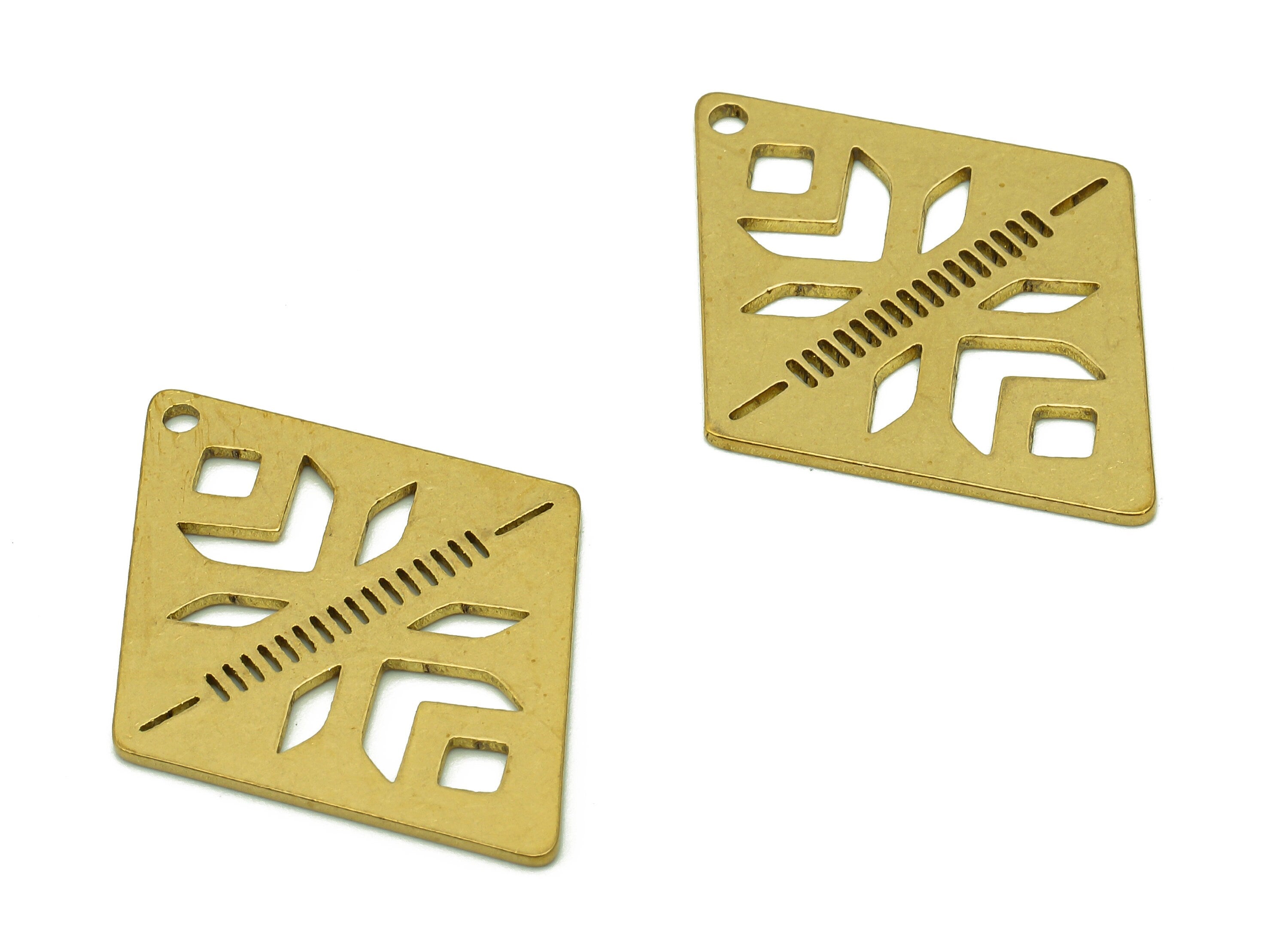 Brass Diamond Earring Charms - Raw Brass Rhombus Earring - Flower Pendant With Loop - Charm For Necklace - 29.9x22.3x0.7mm - PPA6186 - DOMEDBAZAAR