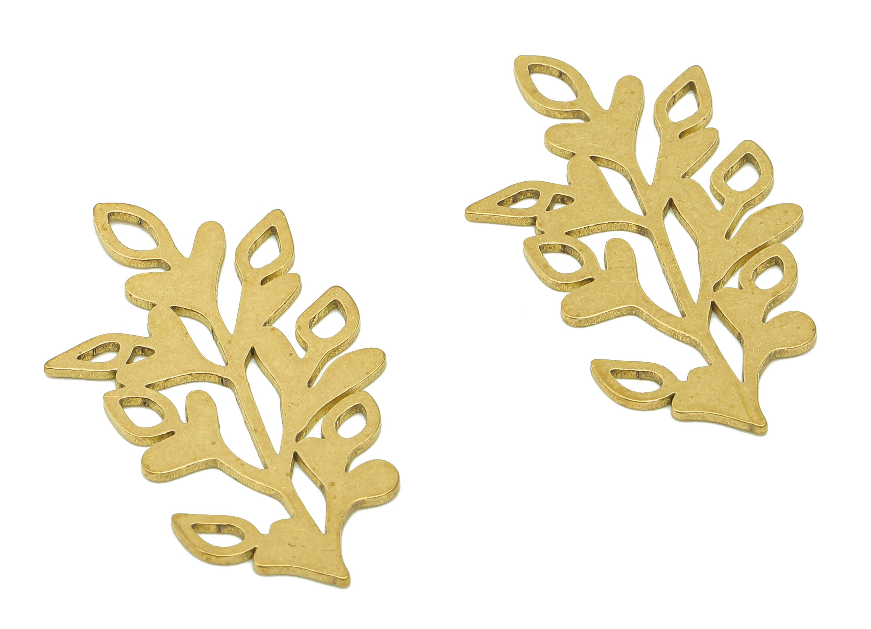 Brass Leaves Earring Charms - Raw Brass Flower Cutout Earring - Botanical Pendant With Loop - Leaf For Necklace - 34.8x20.1x0.8mm - PPA6212 - DOMEDBAZAAR