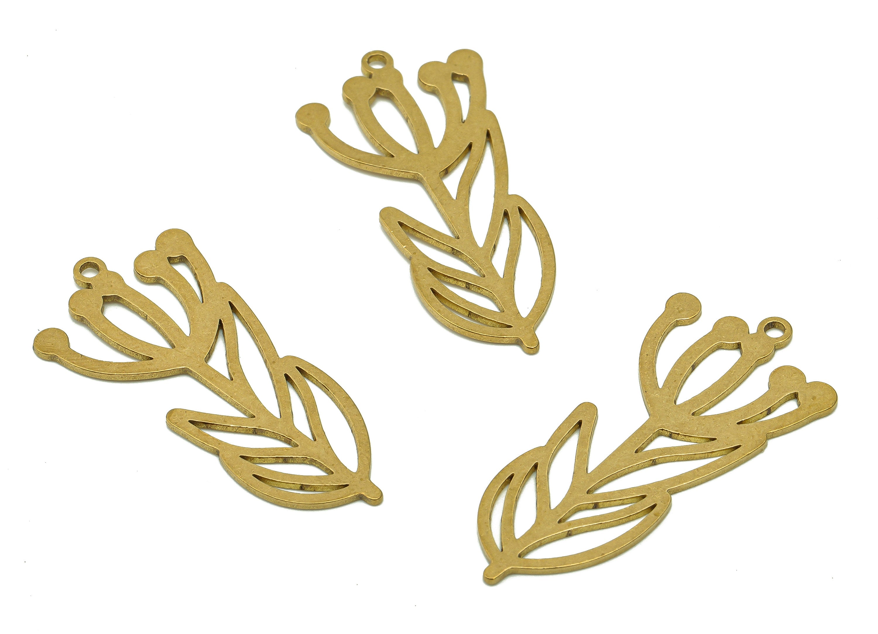 Brass Flower Earring Charms - Raw Brass Cutout Earring - Flower Pendant With Loop - Botanical Charm For Necklace - 35.8x17.1x0.8mm - PPA6214 - DOMEDBAZAAR