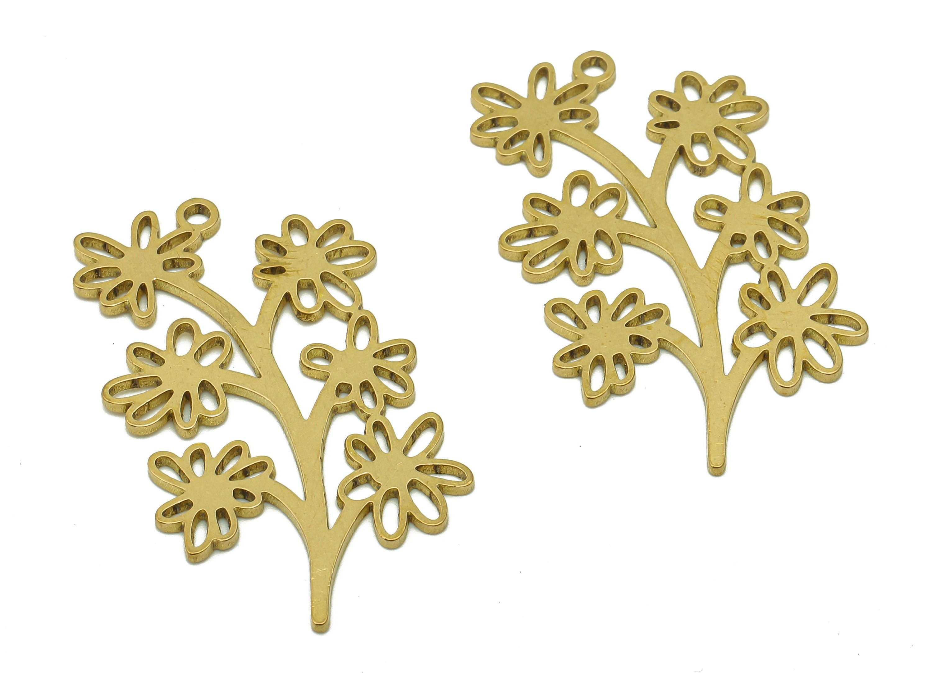 Brass Flower Leaf Earring Charms - Raw Brass Leaves Earring - Tree Pendant With Loop - Botanical Charm For Necklace - 34.8x20x1mm - PPA6237 - DOMEDBAZAAR
