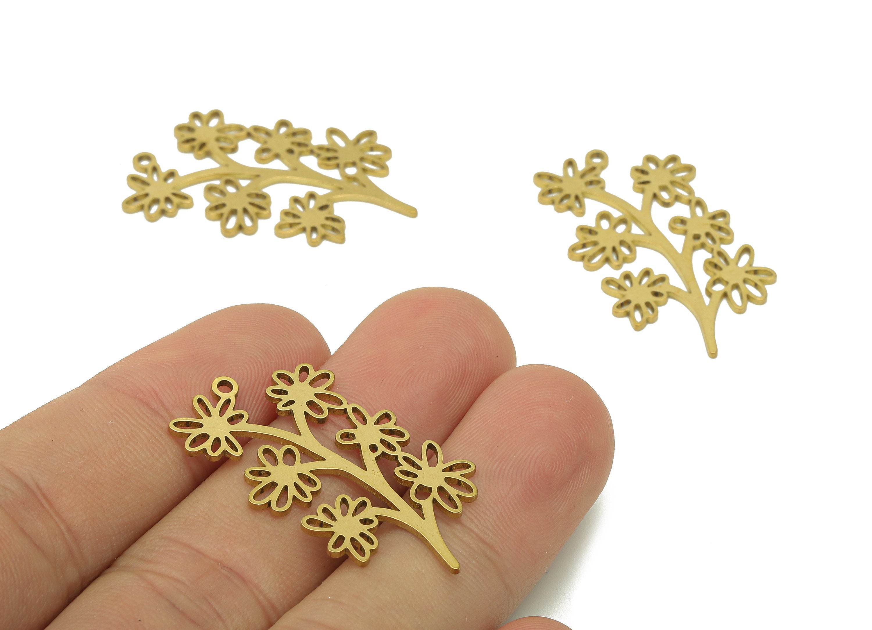 Brass Flower Leaf Earring Charms - Raw Brass Leaves Earring - Tree Pendant With Loop - Botanical Charm For Necklace - 34.8x20x1mm - PPA6237 - DOMEDBAZAAR