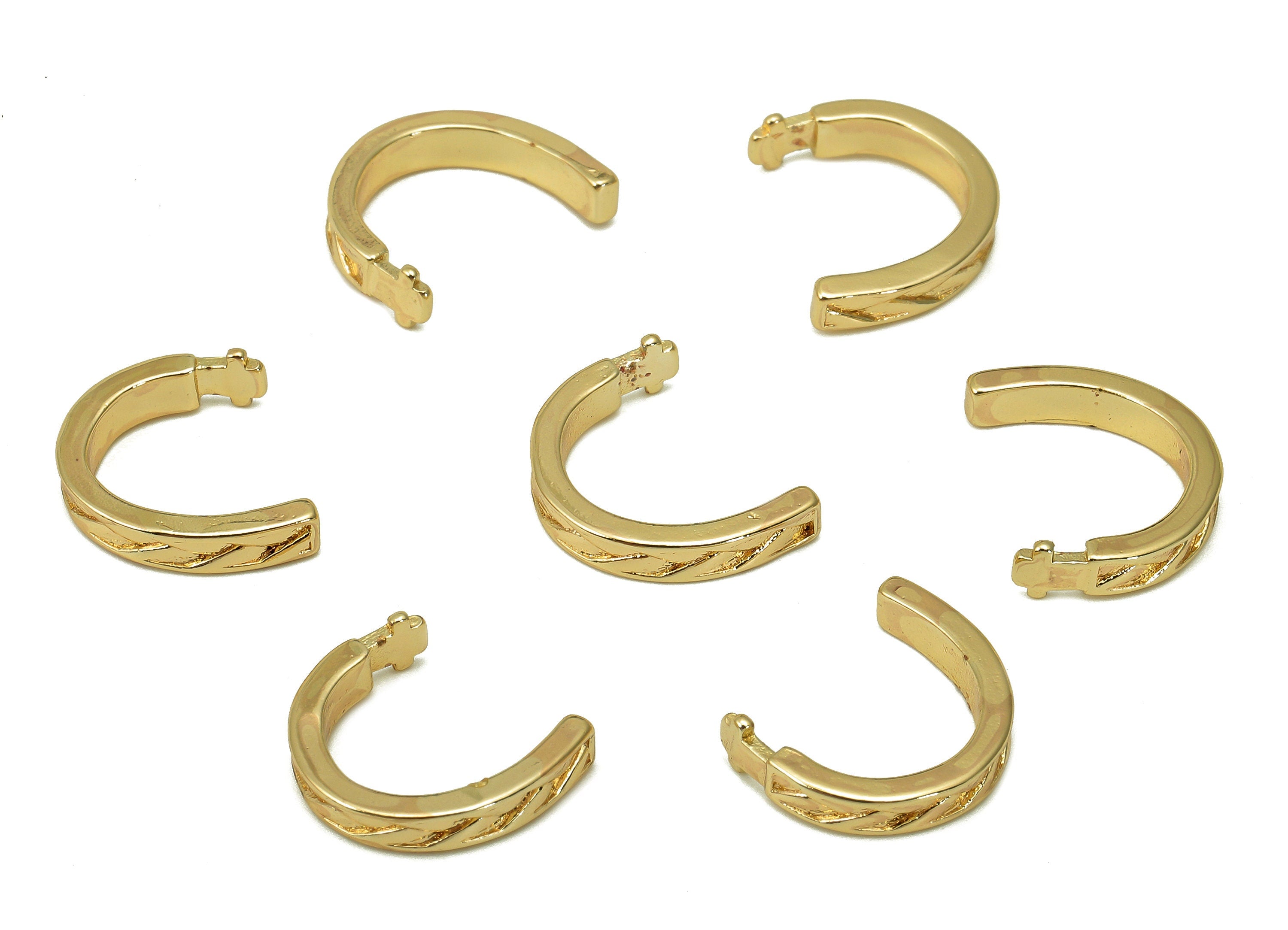 Brass Thick Open Round C Ring - Huggie Hoop Ear Clip - Semicircle Textured Cuff Earring - 18K Real Gold Plating - 13.85x10.8x1.6mm - RGP5472 - DOMEDBAZAAR