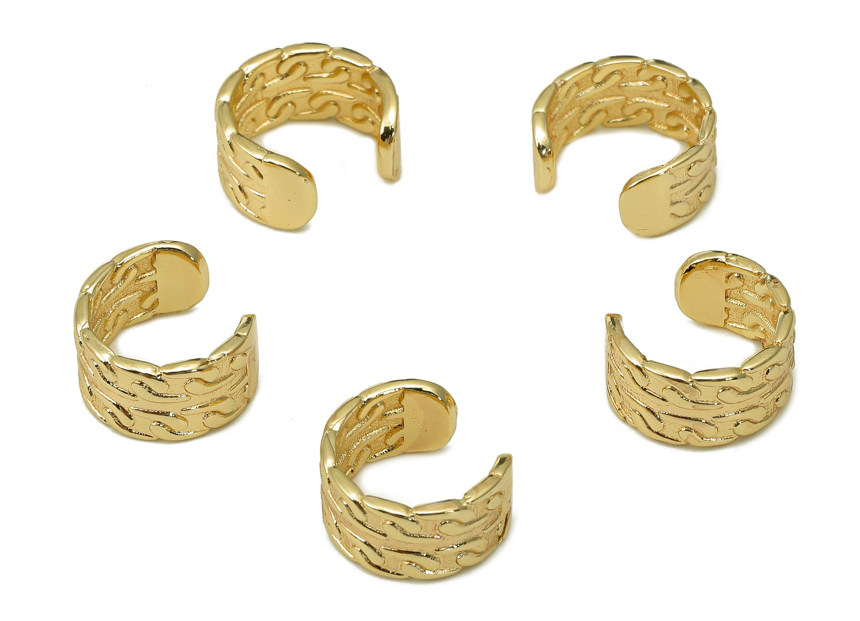 Brass Crescent Open Round C Ring - Huggie Hoop Earring Clip - Wide Textured Cuff Ear - 18K Real Gold Plating - 11.88x10.97x1.07mm - RGP5474 - DOMEDBAZAAR