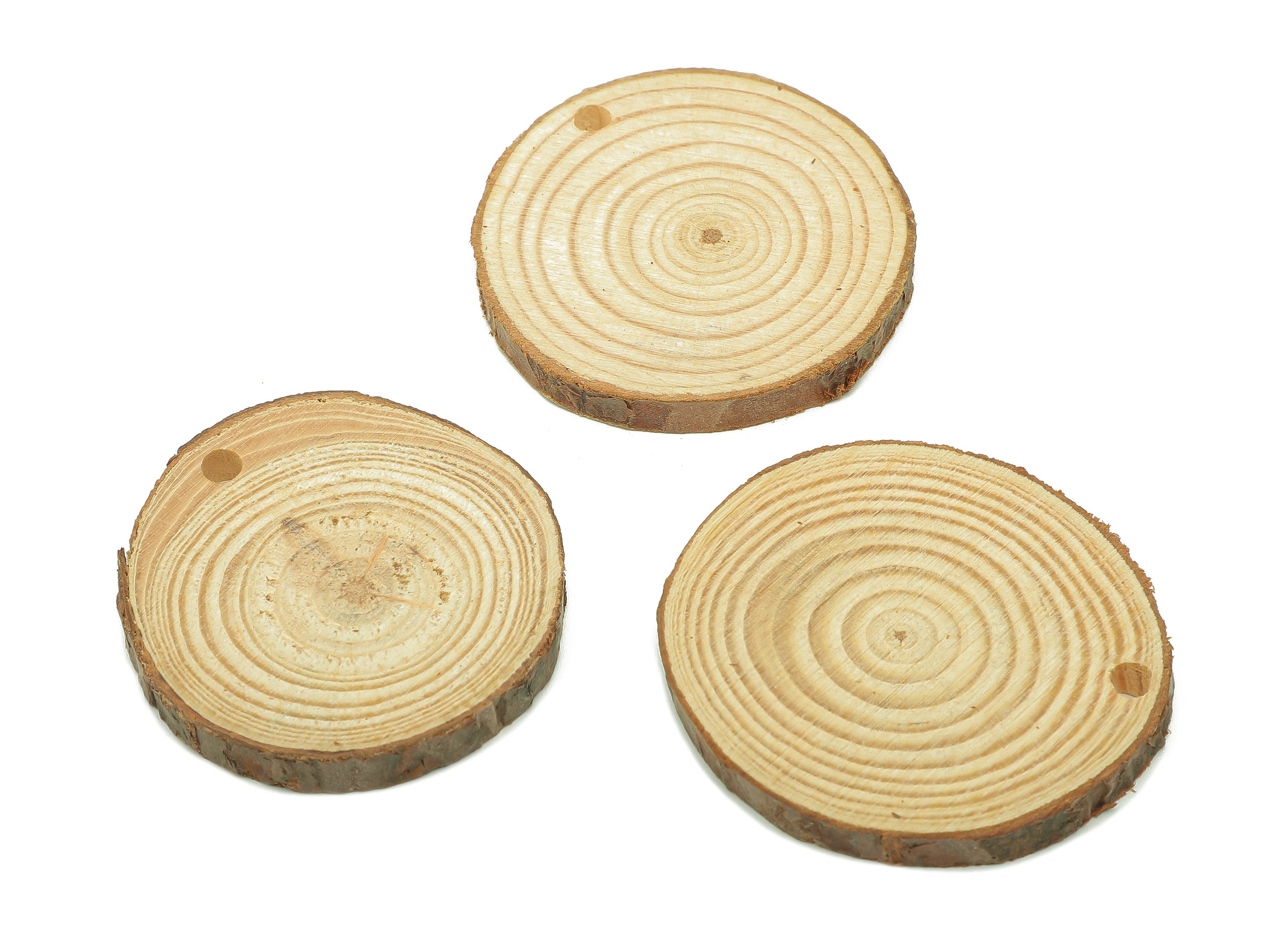Pine Wood Slices Discs Earrings - Circles Natural Wood Bark Charm - Round Raw Edge Wood Pendant - Eco friendly - 55.3x52.2x5.8mm - BB1297-55 - DOMEDBAZAAR