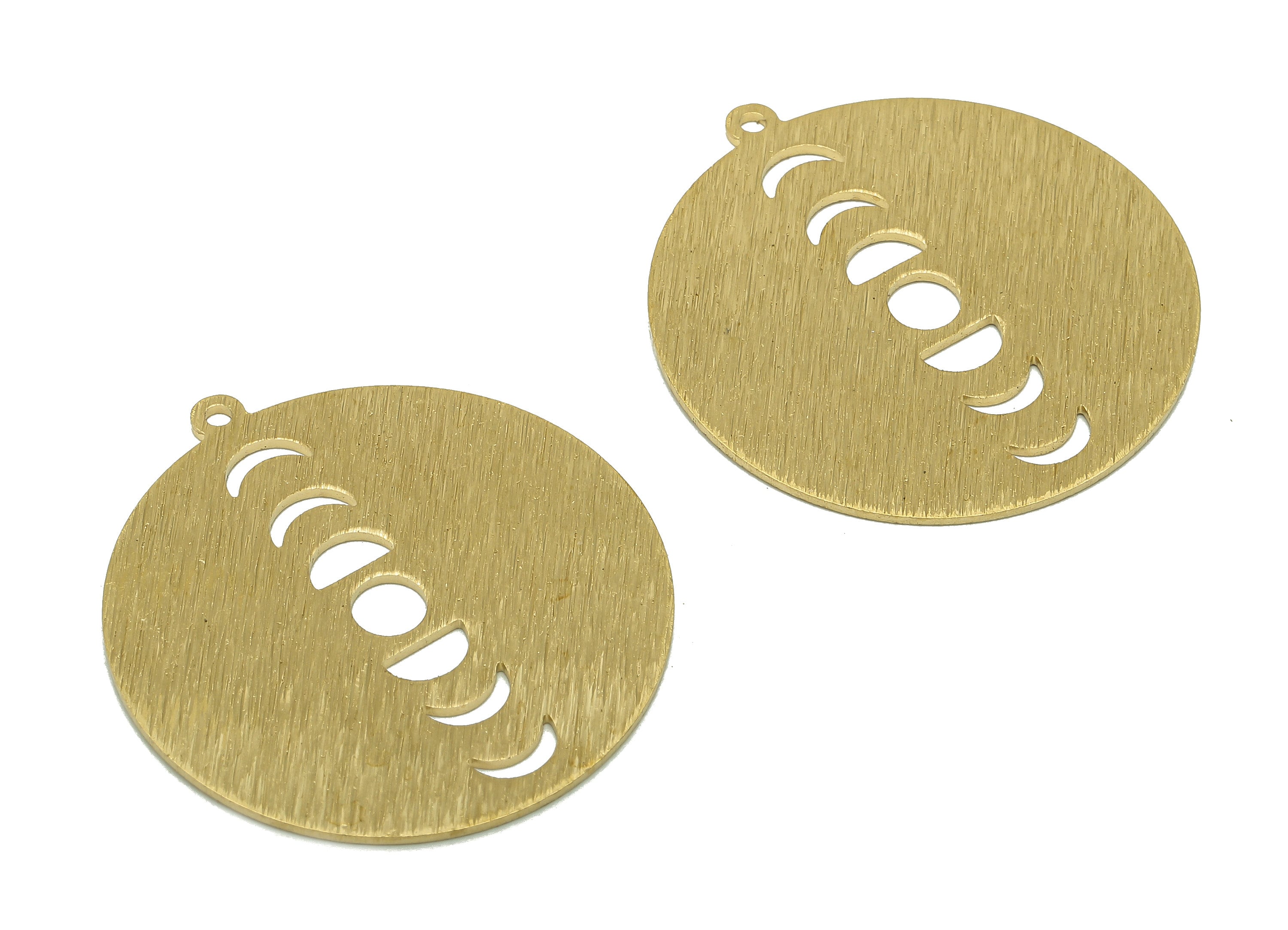 Brass Round Crescent Charm - Raw Brass Phases Of Moon Earring - Textured Circle Pendant With Loop - For Necklace - 32.5x30x0.8mm - PP8163-30 - DOMEDBAZAAR