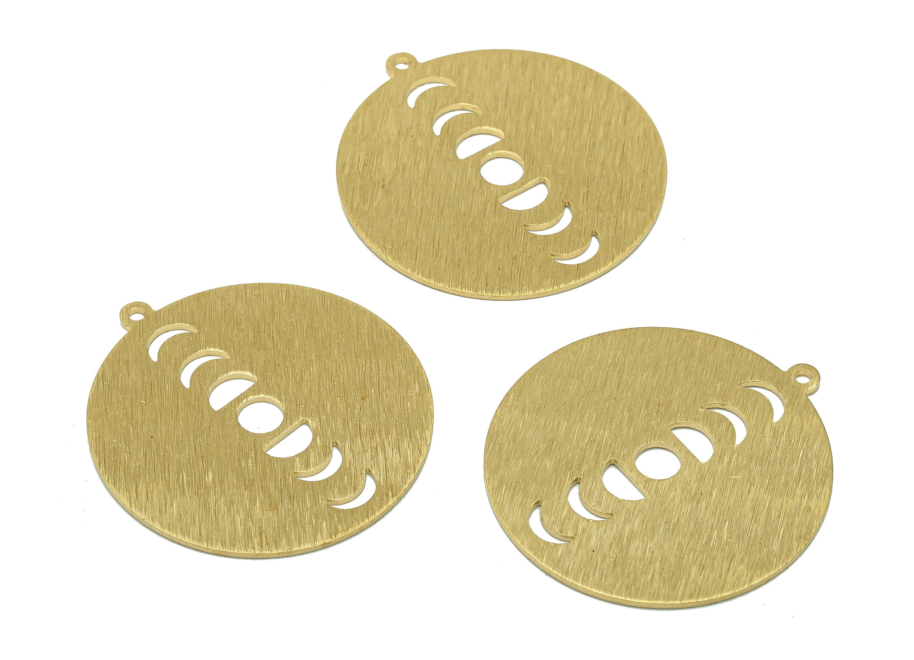 Brass Round Crescent Charm - Raw Brass Phases Of Moon Earring - Textured Circle Pendant With Loop - For Necklace - 32.5x30x0.8mm - PP8163-30 - DOMEDBAZAAR