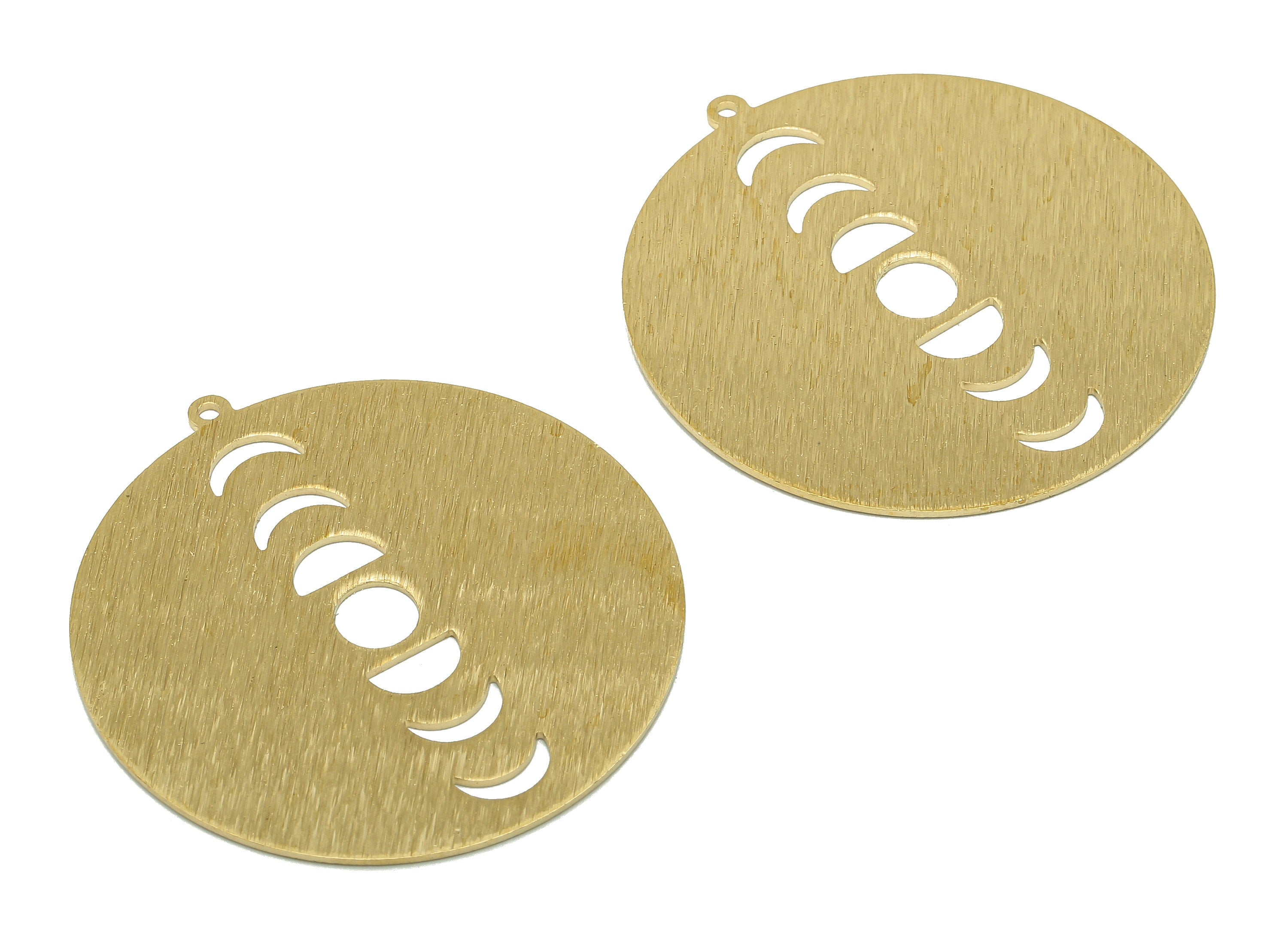 Brass Round Crescent Charm - Raw Brass Phases Of Moon Earring - Textured Circle Pendant With Loop - For Necklace - 42.4x40.1x0.7mm-PP8163-40 - DOMEDBAZAAR