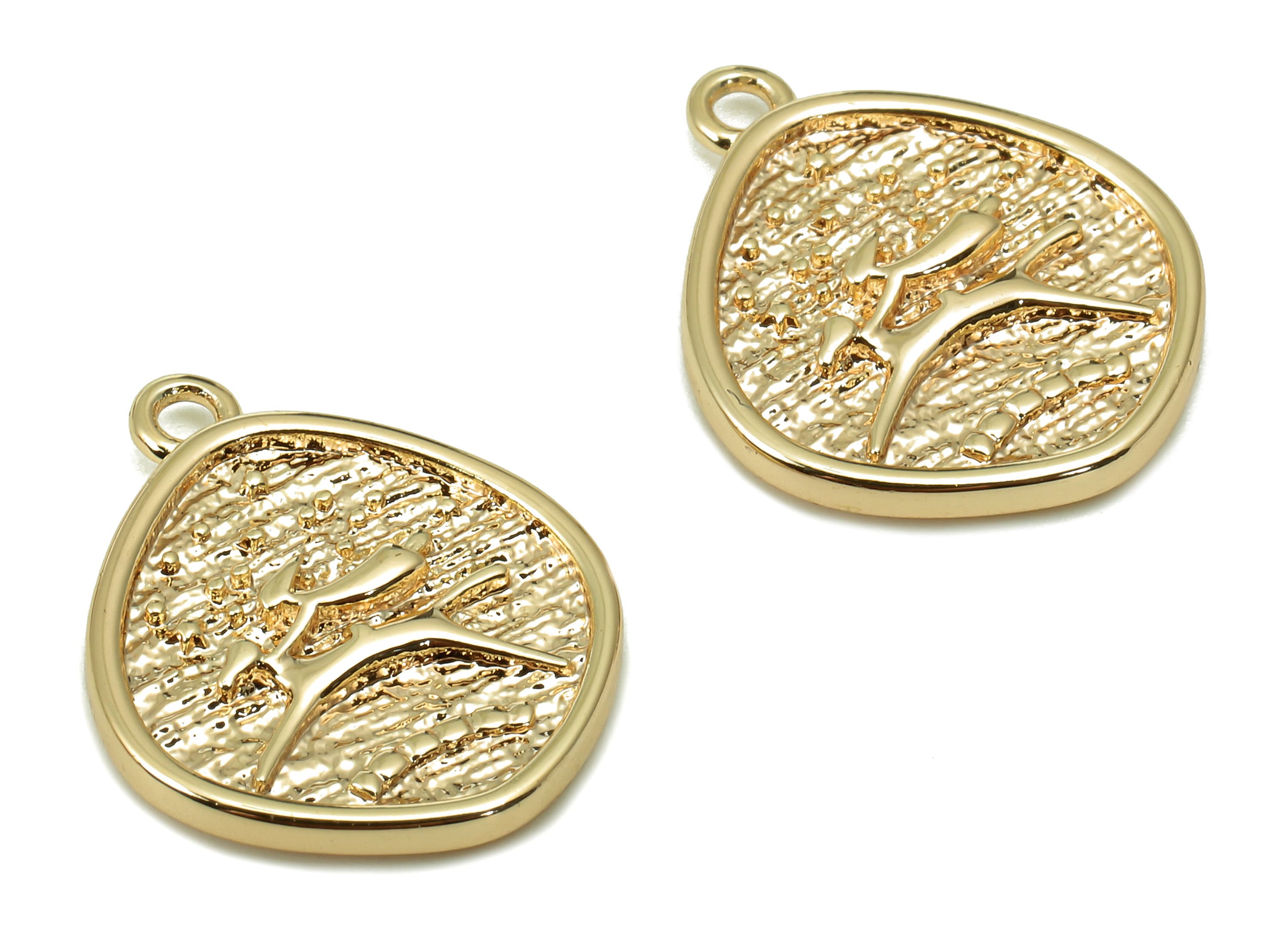 Brass Pattern Oval Earring - Girl and Horse Oval Charm - Disc Pendant With Loop - 18K Real Gold Plating - 17.26x14.39x2.27mm - RGP5479 - DOMEDBAZAAR