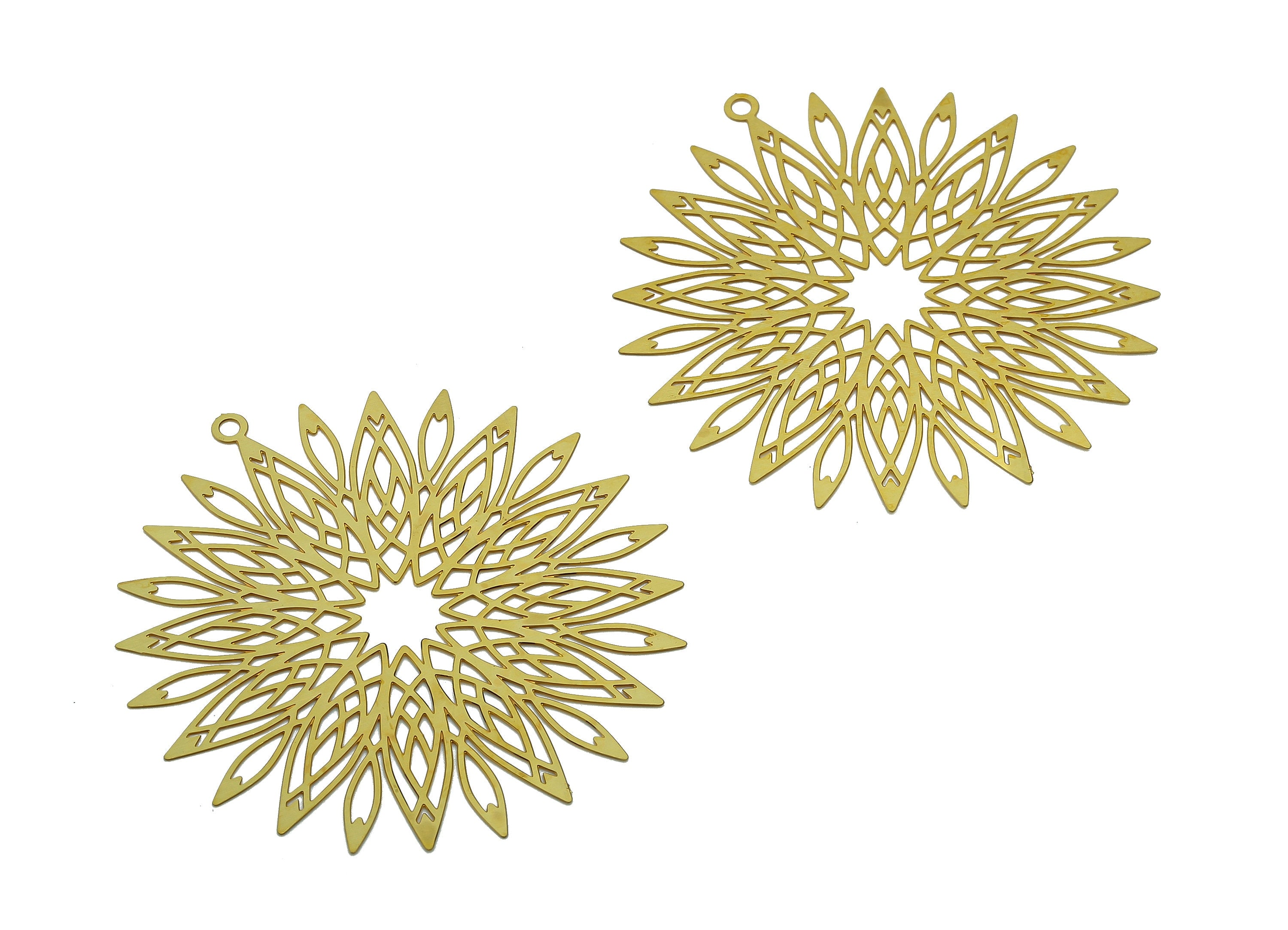 Brass Flower Earrings Charms - Raw Brass Flower Earring - Flower Pendant With Loop - Light Thin Pandelion Charm - 42.5x40.2x0.3mm - JJB7141 - DOMEDBAZAAR