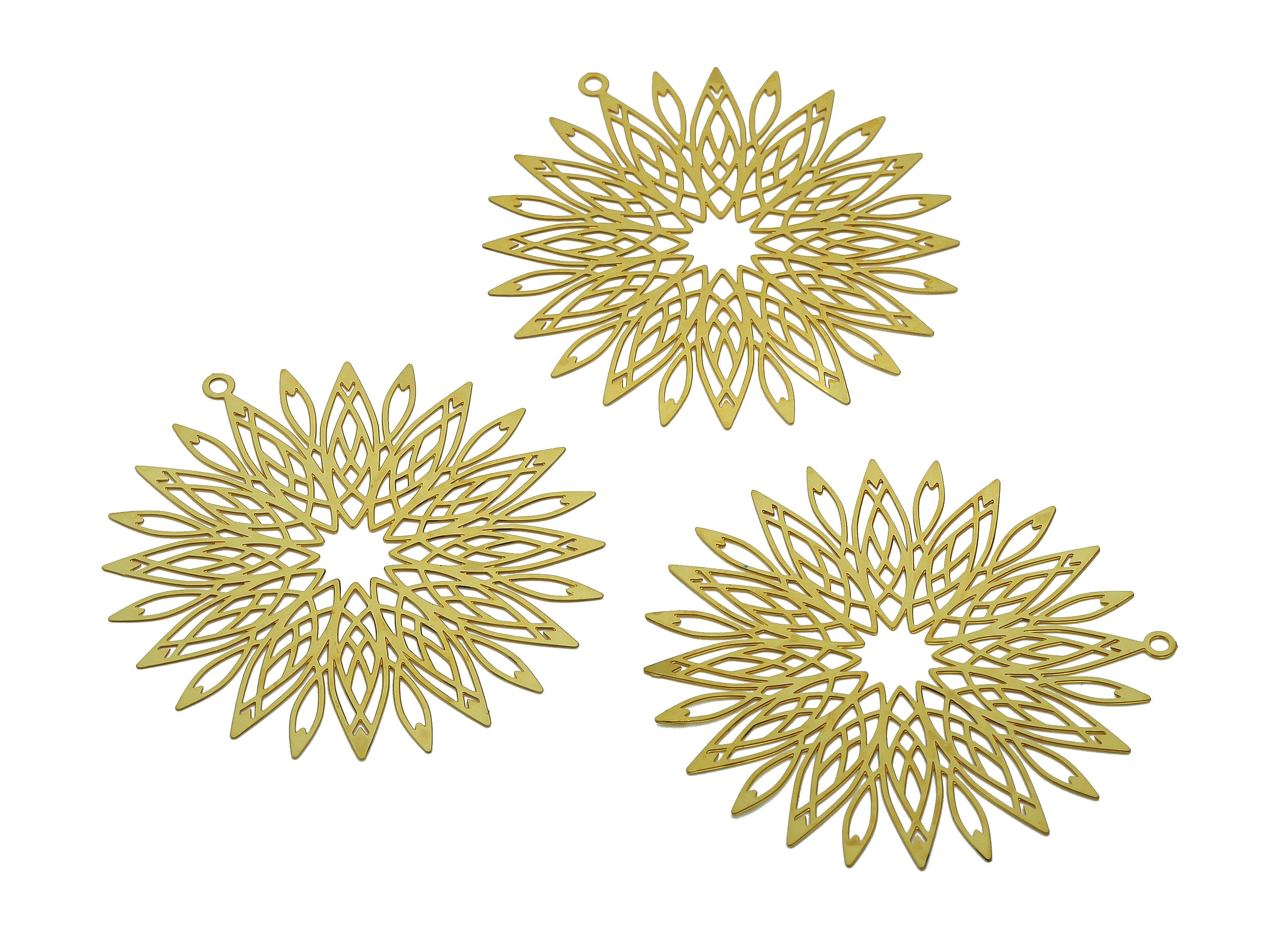 Brass Flower Earrings Charms - Raw Brass Flower Earring - Flower Pendant With Loop - Light Thin Pandelion Charm - 42.5x40.2x0.3mm - JJB7141 - DOMEDBAZAAR