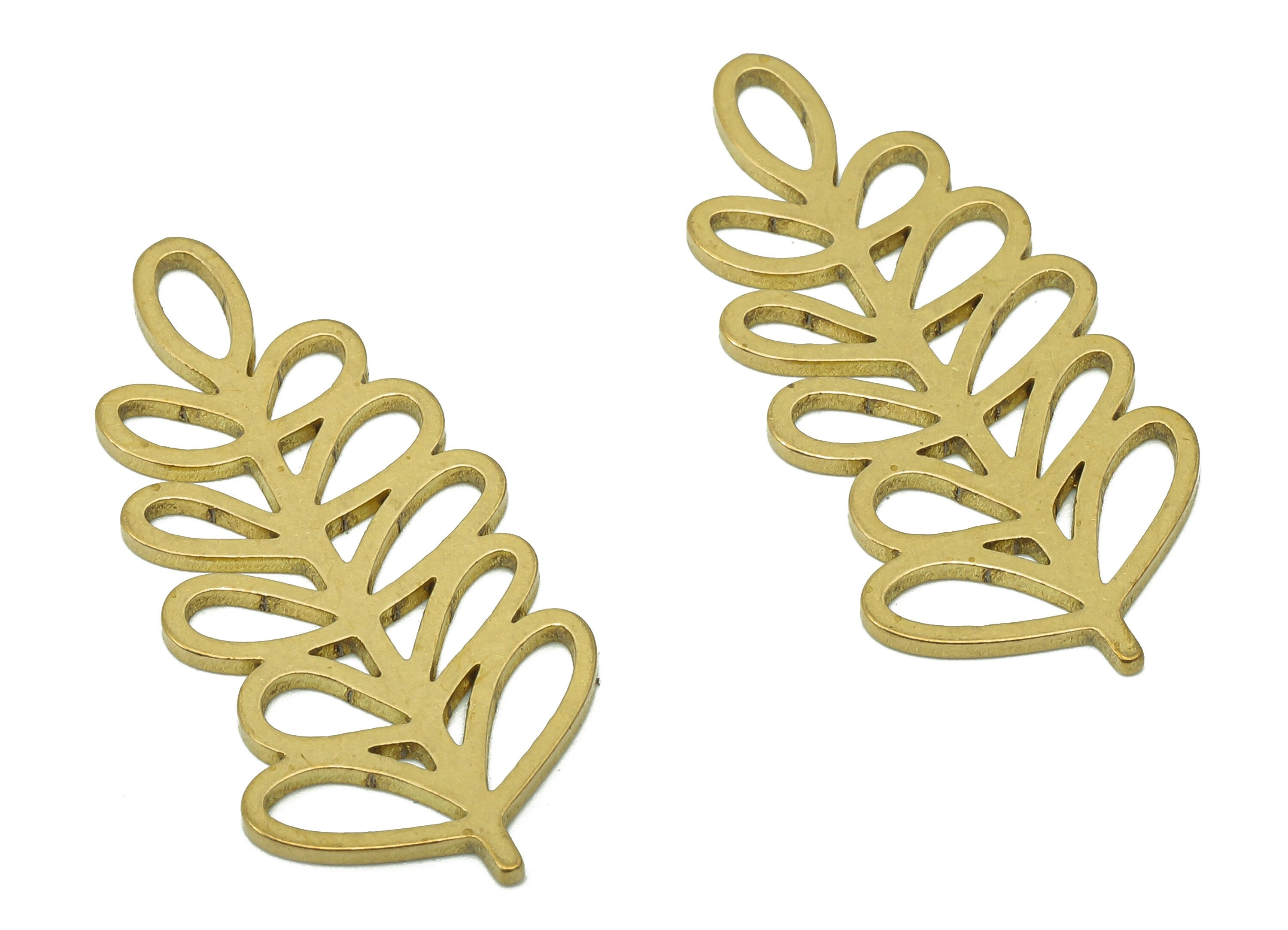 Brass Leaves Earring Charms - Raw Brass Leaf Earring - Branch Pendant- Botanical Charm For Necklace - 31.9x14.3x0.9mm - PPA6244 - DOMEDBAZAAR