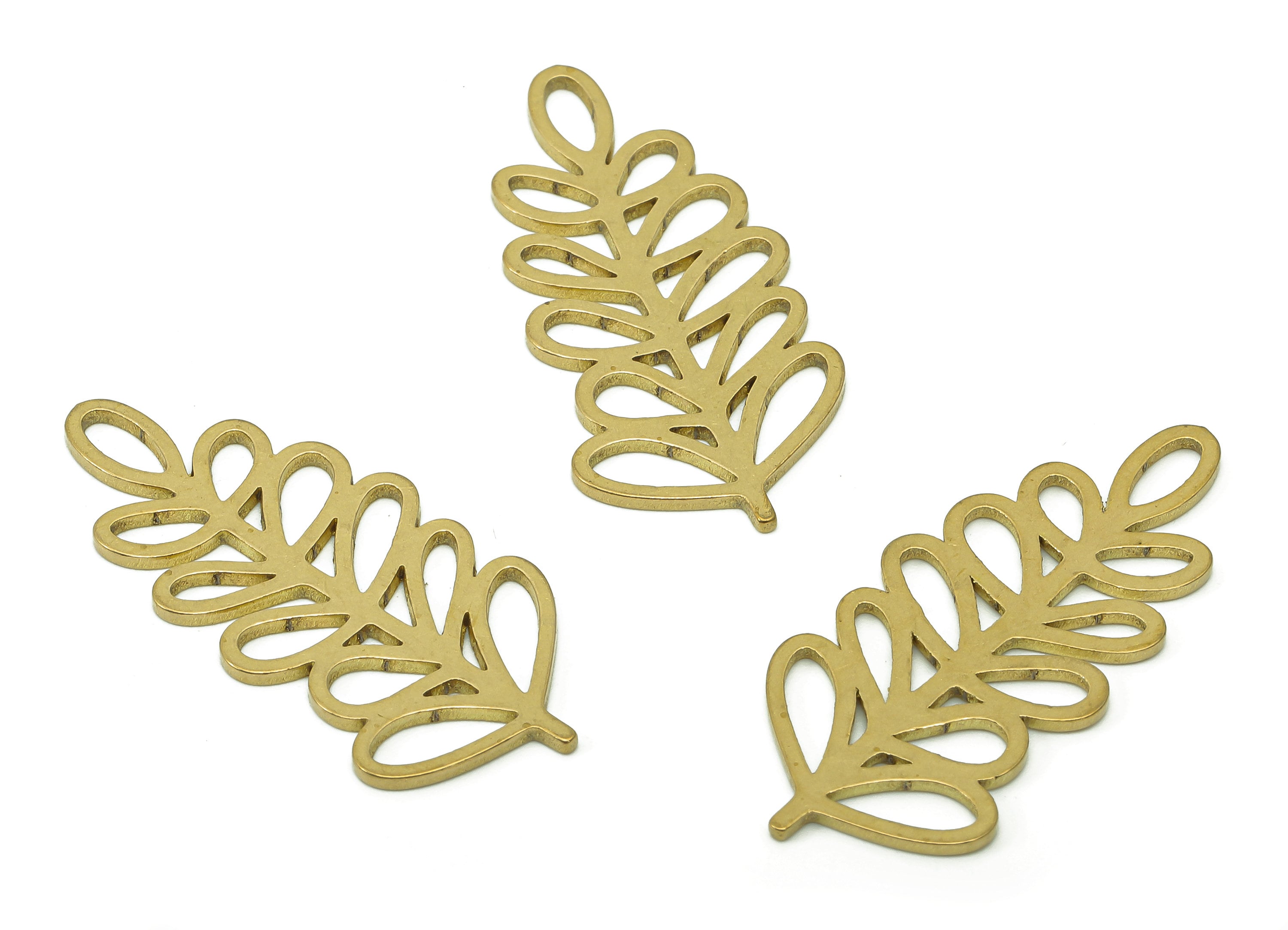 Brass Leaves Earring Charms - Raw Brass Leaf Earring - Branch Pendant- Botanical Charm For Necklace - 31.9x14.3x0.9mm - PPA6244 - DOMEDBAZAAR