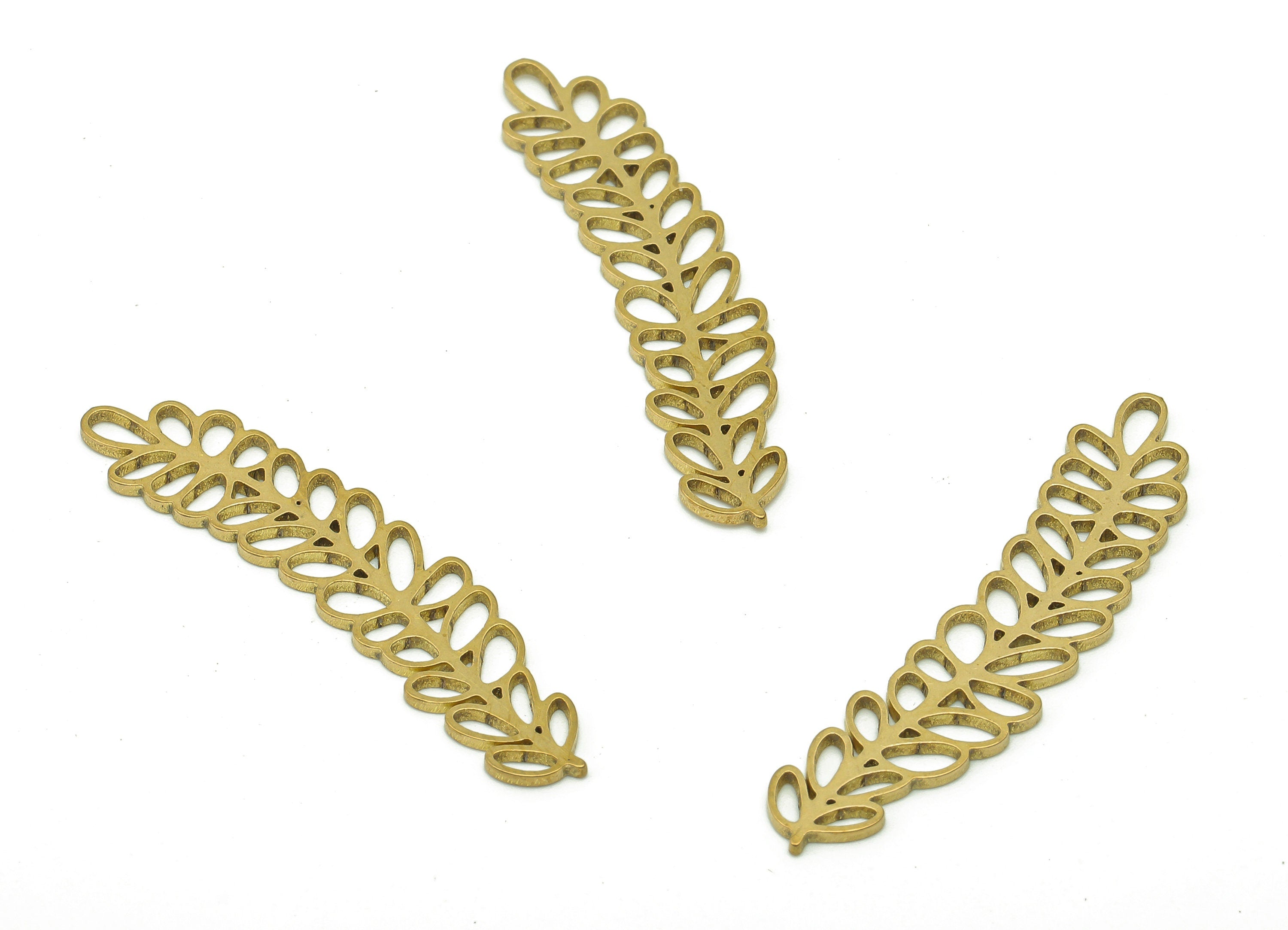 Brass Ash Leaves Earring Charms - Raw Brass Plant Cutout Earring - Botanical Pendant - Leaf Branch Charm - 37.9x8.3x0.9mm - PPA6280 - DOMEDBAZAAR