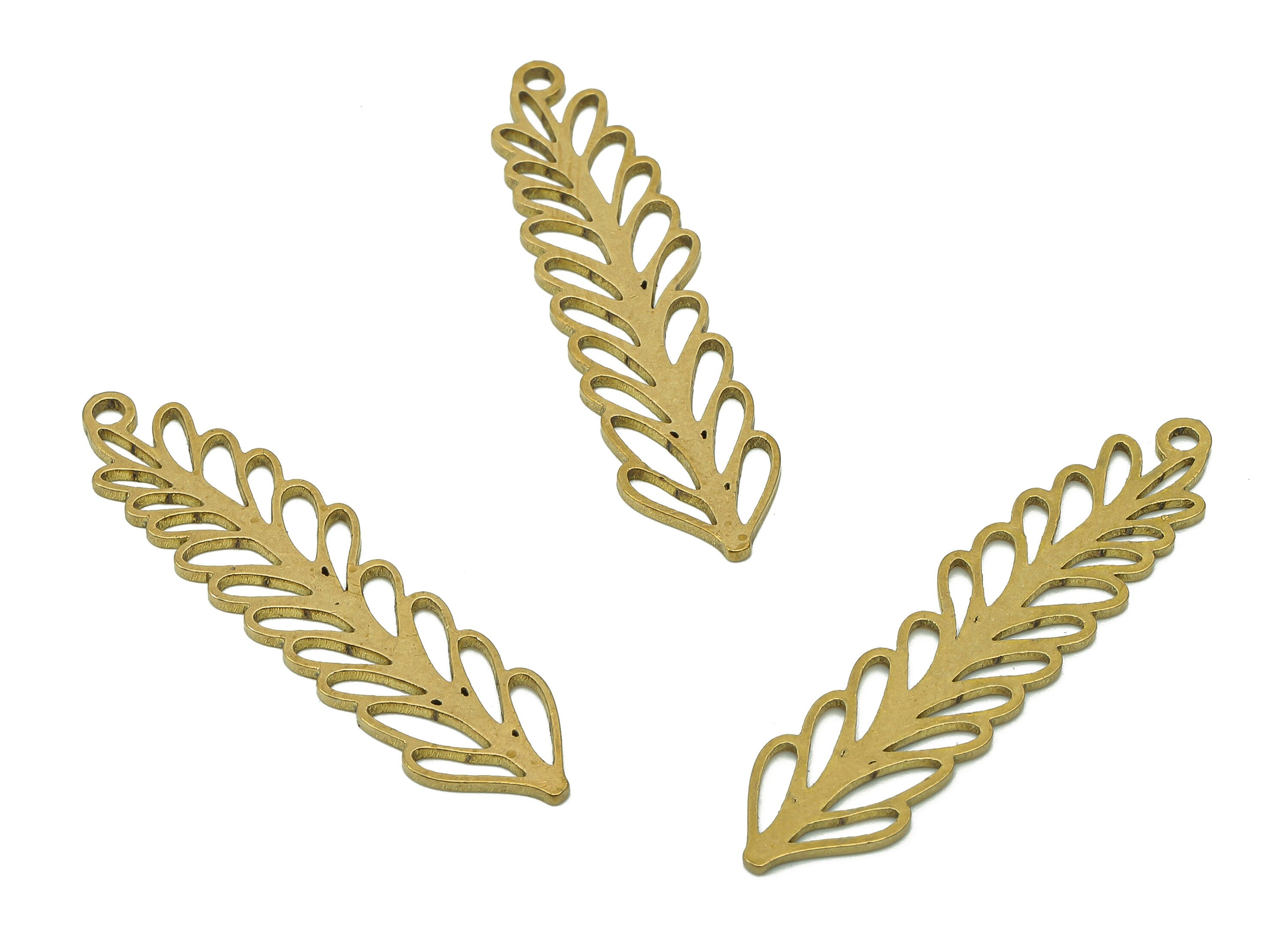 Brass Ash Leaves Earring Charms - Raw Brass Plant Earring - Botanical Pendant - Leaf Branch Charm - 36x8.8x0.8mm - PPA6292 - DOMEDBAZAAR