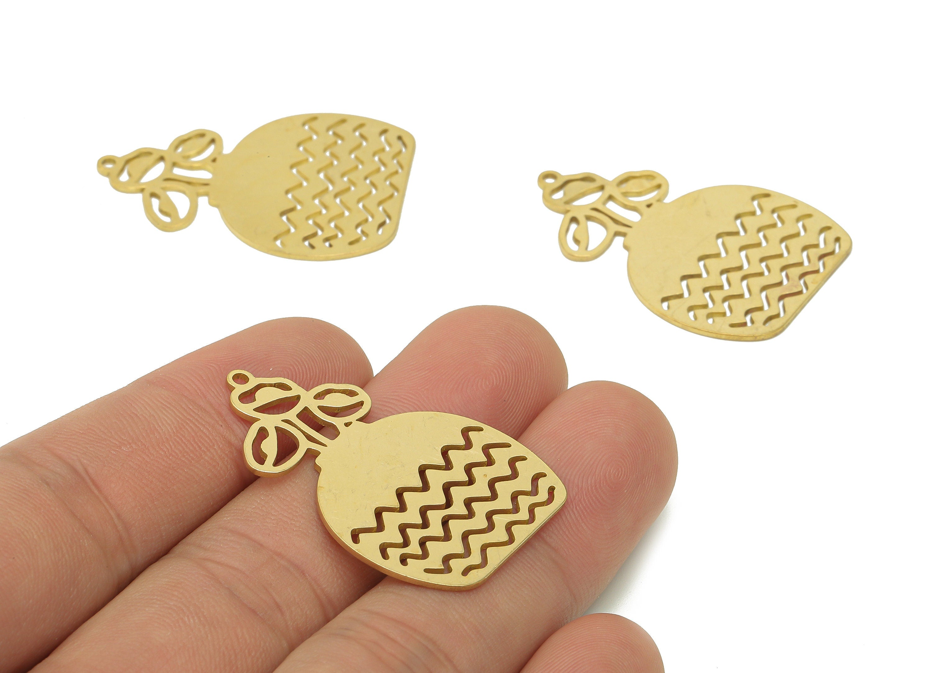 Brass Flower Pot Earring Charms - Raw Brass Flower Earring - Pendant With Loop - Botanical Charm For Necklace - 36.8x24.9x0.8mm - PPA6327 - DOMEDBAZAAR