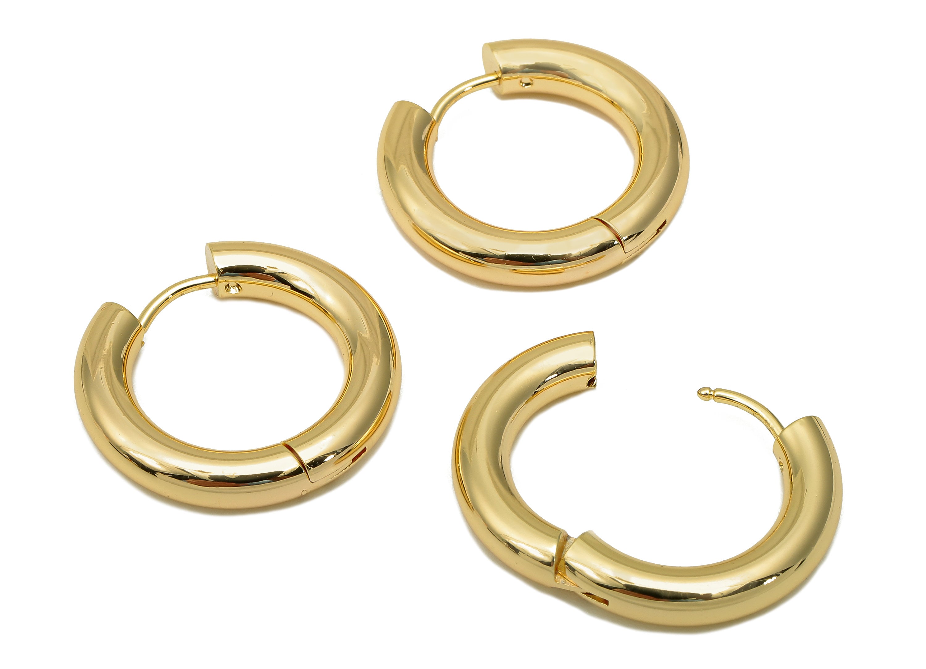 Brass Circle Earrings Clasps - Gold Thick Round Hoop Earrings - Huggie Hoop Clasp - 18K Real Gold Plated Brass  - 22.7x31.4x3.9mm - RGP5585 - DOMEDBAZAAR