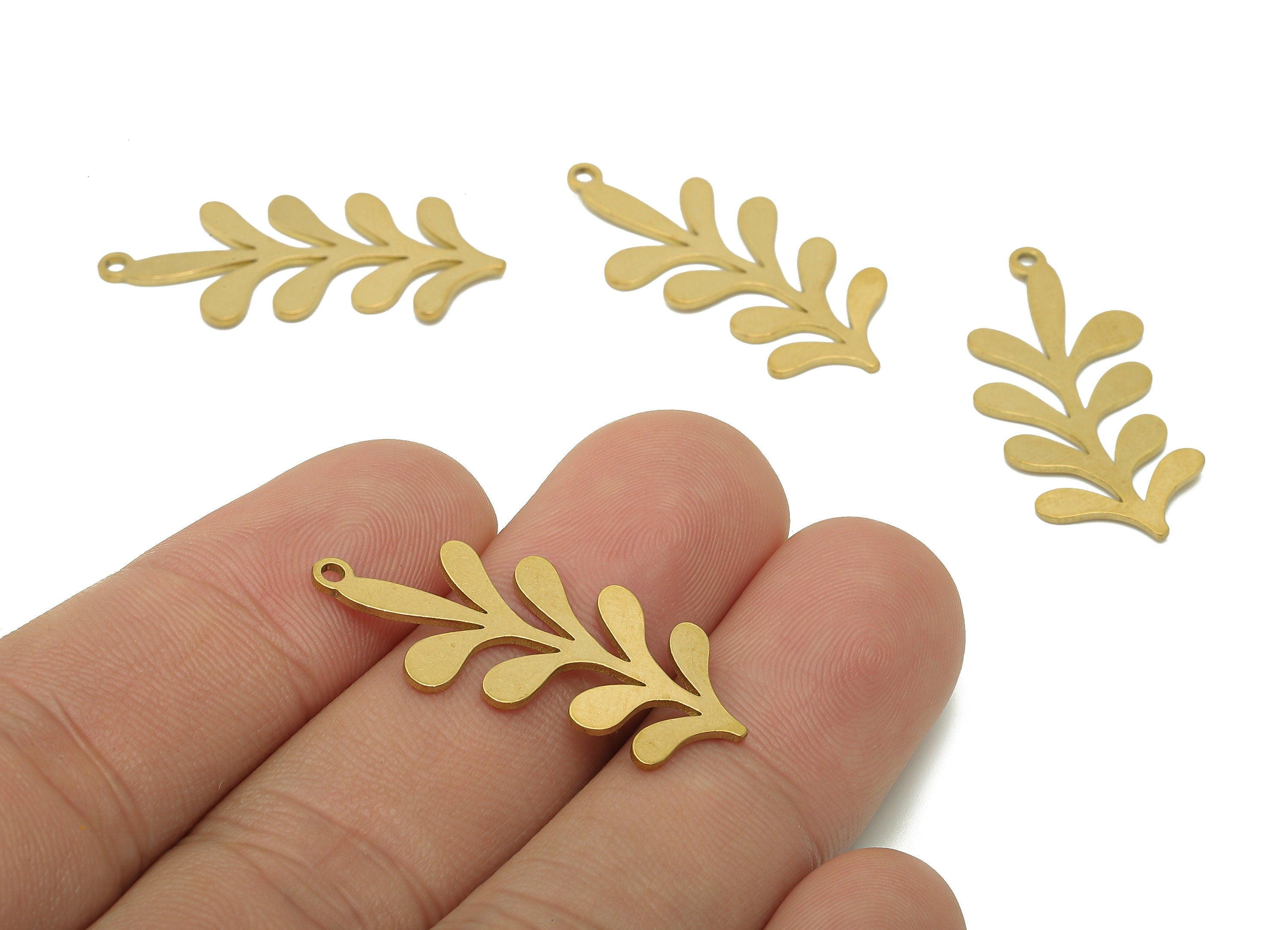 Brass Flower Earring Charms - Raw Brass Leaves Earring - Leaf Pendant With Loop - Botanical Charm For Necklace - 31.8x13.7x0.7mm - PPA6330 - DOMEDBAZAAR