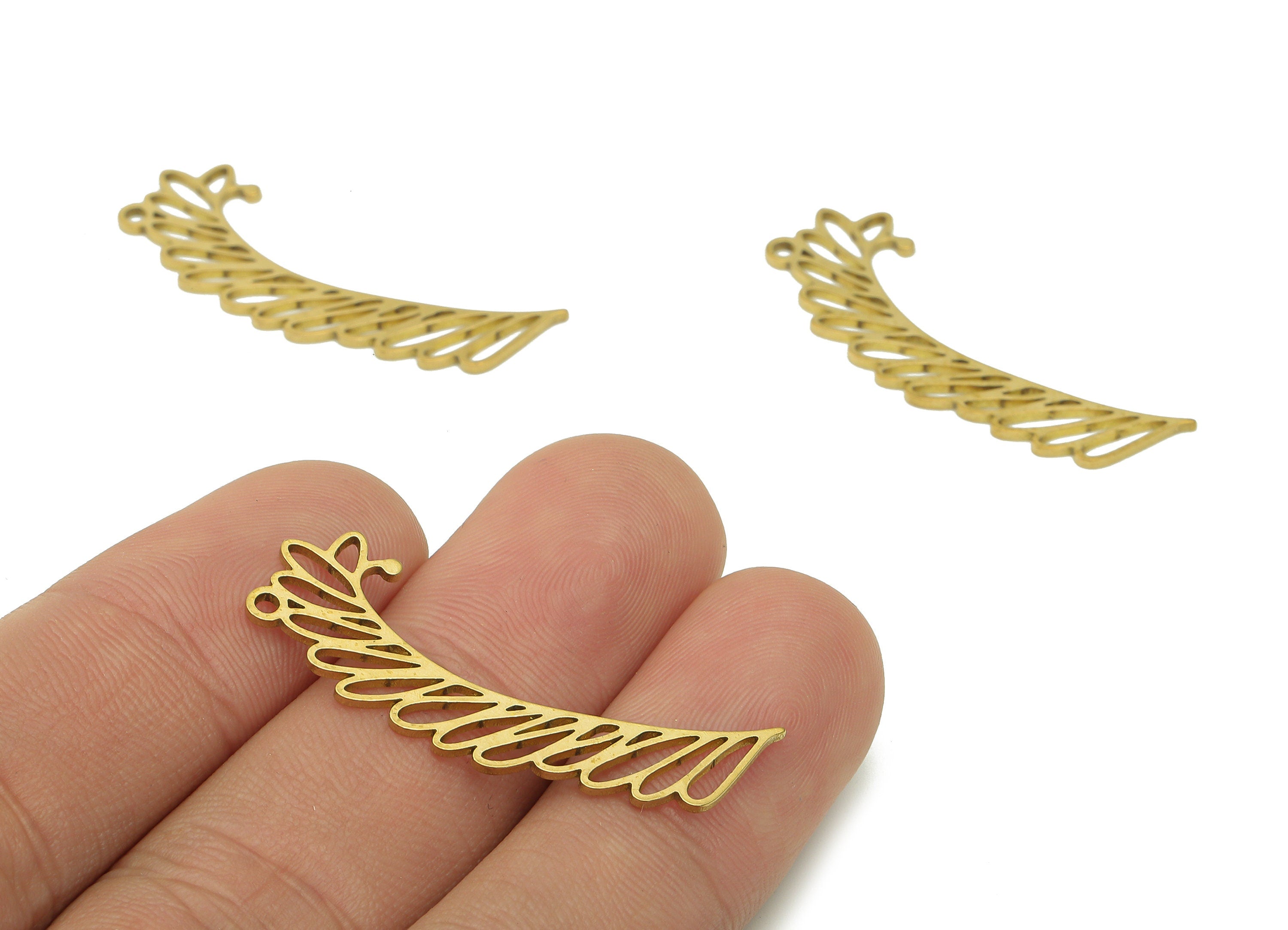 Brass Leaves Wing Earring Charms - Raw Brass Plant Earring - Botanical Pendant - Leaf Branch Charm - 37.3x11.1x0.9mm - PPA6331 - DOMEDBAZAAR