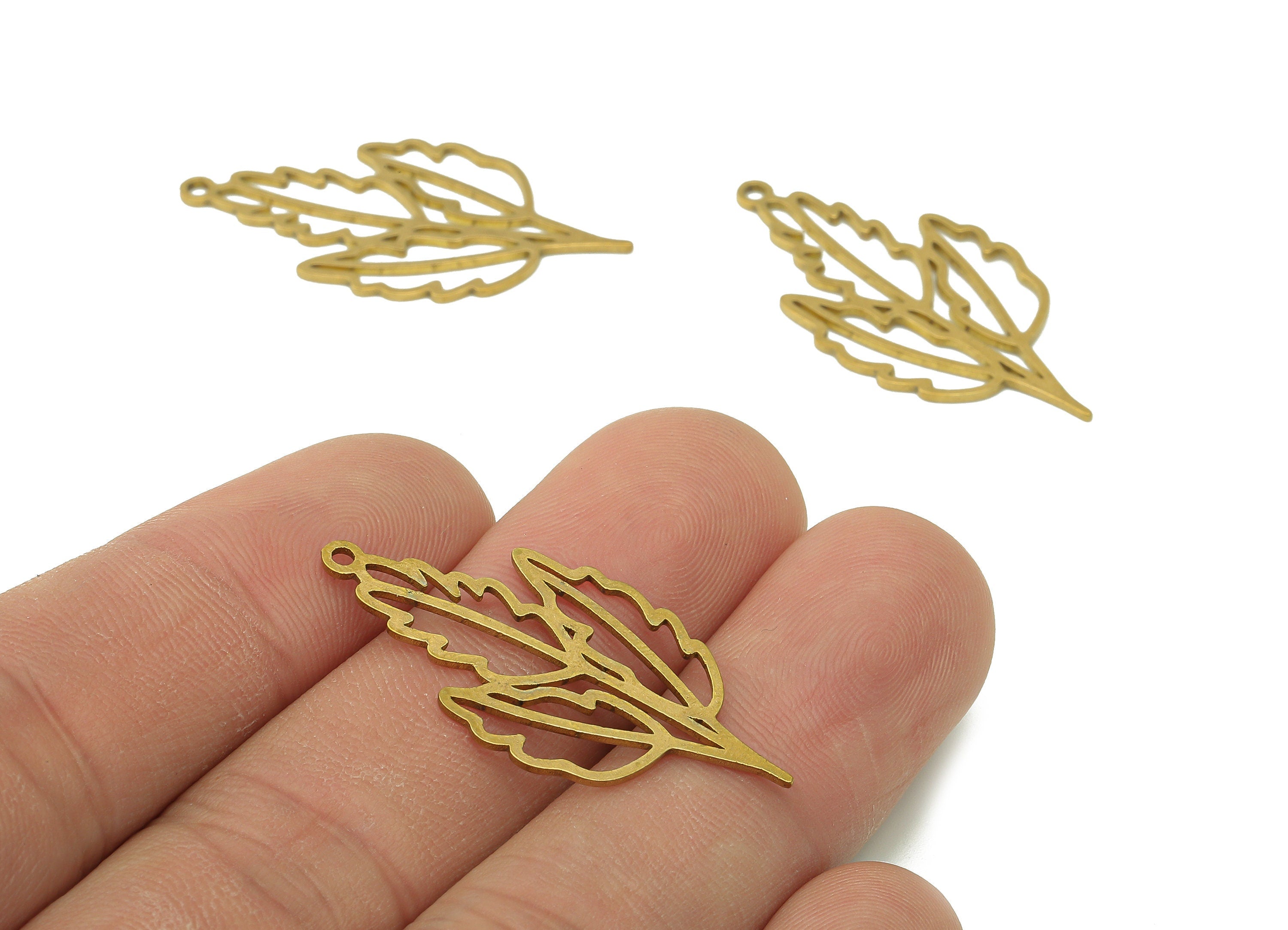 Brass Leaves Earring Charms - Raw Brass Whitebeam Plant Earring - Botanical Pendant - Leaf Branch Charm - 34.9x17.6x0.7mm - PPA6338 - DOMEDBAZAAR