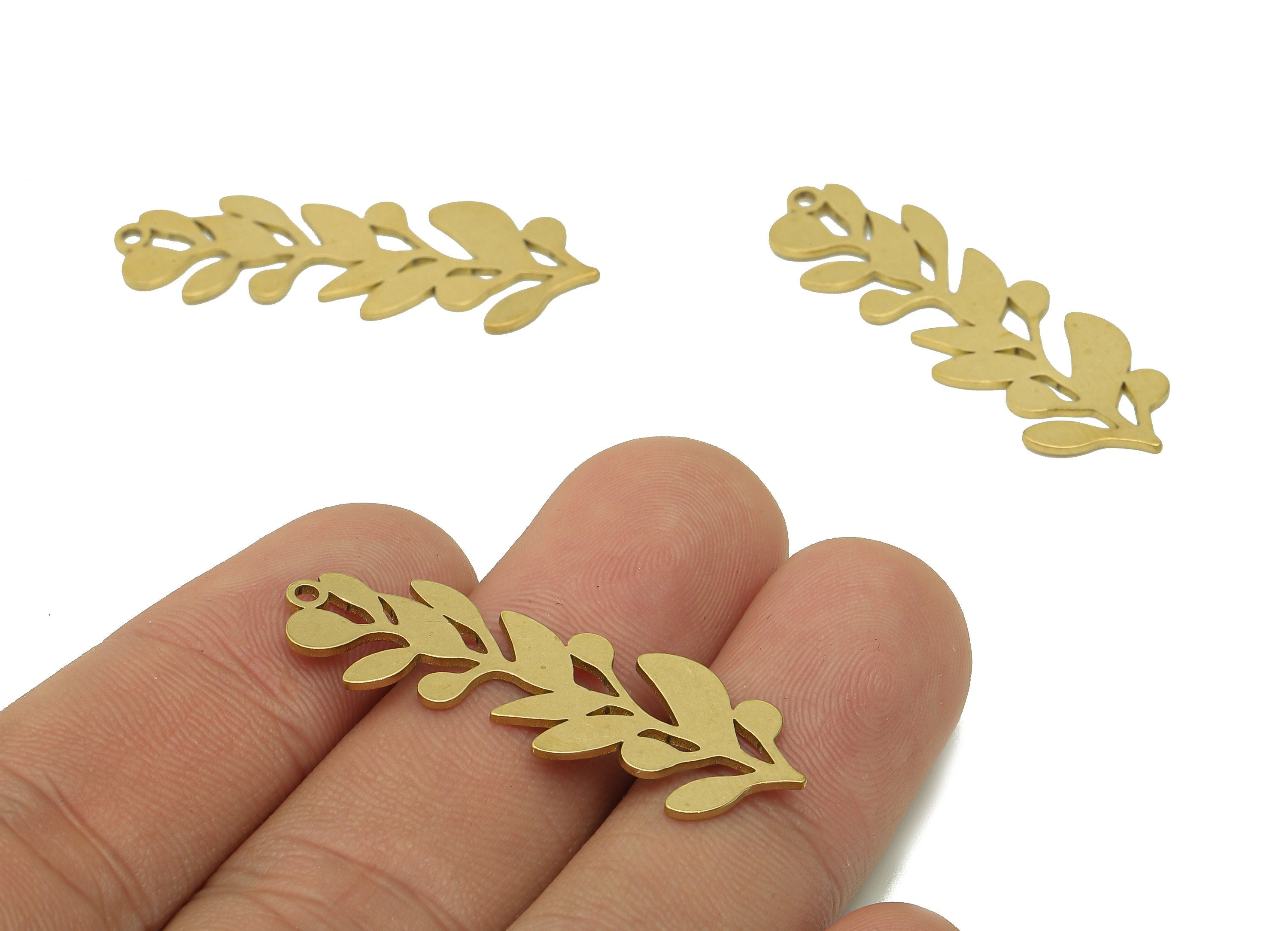 Brass Flower Earring Charms - Raw Brass Leaves Earring - Leaf Pendant With Loop - Botanical Charm For Necklace - 37.8x12.3x0.8mm - PPA6341 - DOMEDBAZAAR