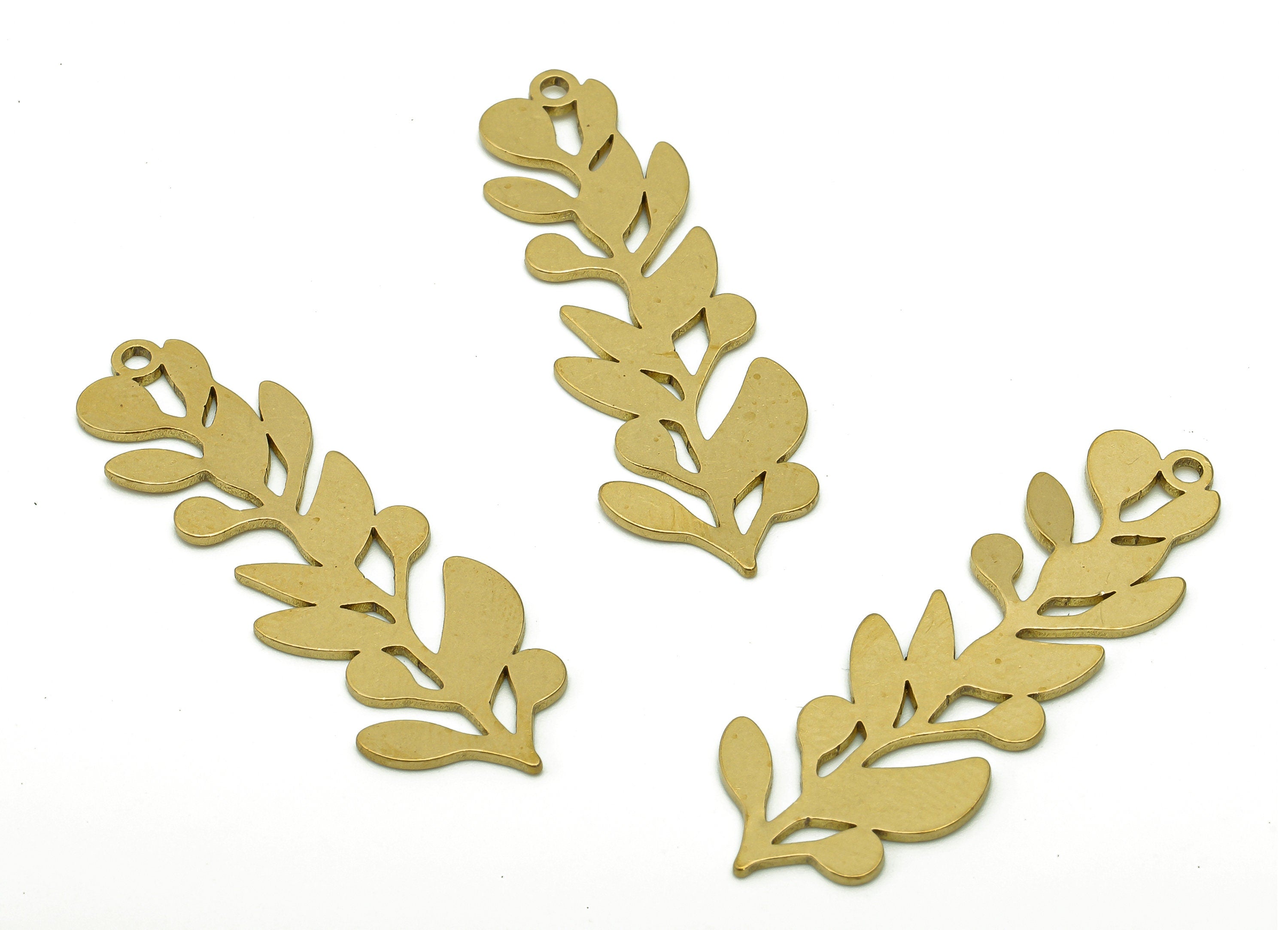 Brass Flower Earring Charms - Raw Brass Leaves Earring - Leaf Pendant With Loop - Botanical Charm For Necklace - 37.8x12.3x0.8mm - PPA6341 - DOMEDBAZAAR