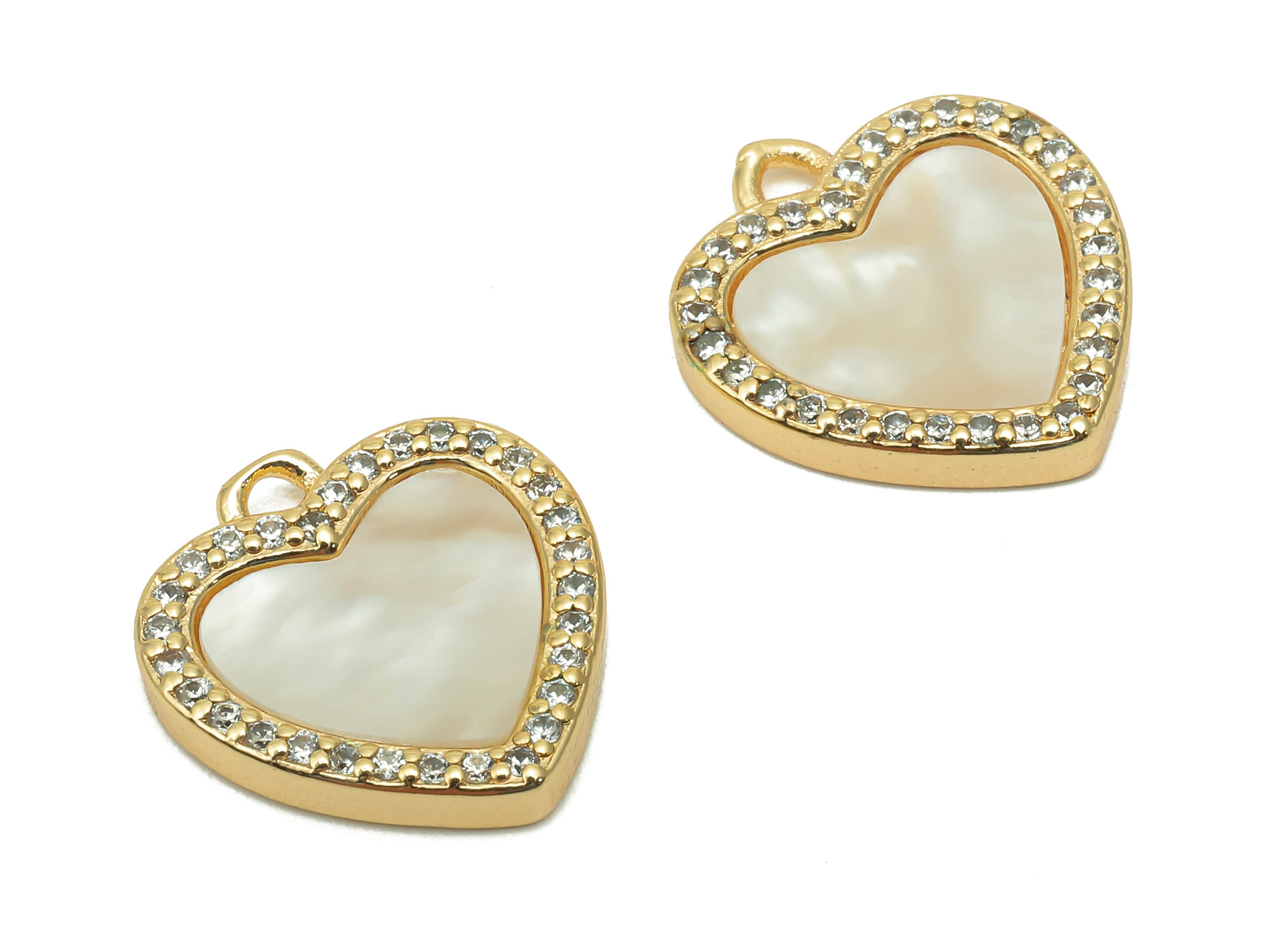 Brass Shell Heart Earring Charm - Zircon Dots Heart Earring - Spot Heart Pendant With Loop - 18K Real Gold Plating - 16.9x15.2x2.3mm-RGP5593 - DOMEDBAZAAR